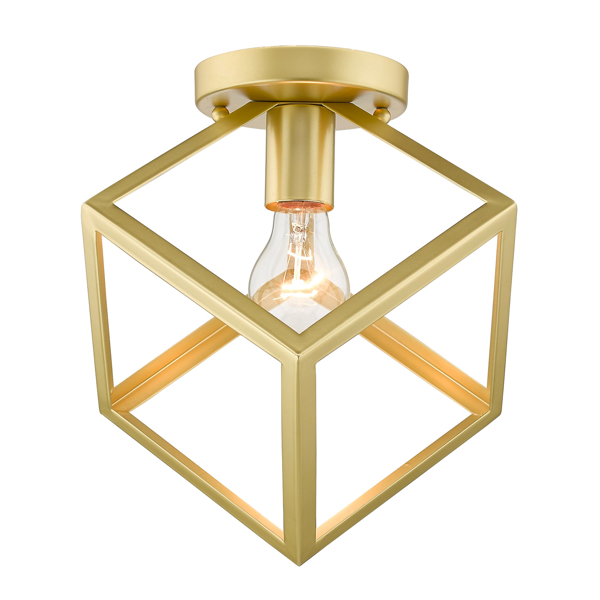 Olympic Gold Geometric Glass-Free Flush Mount Light