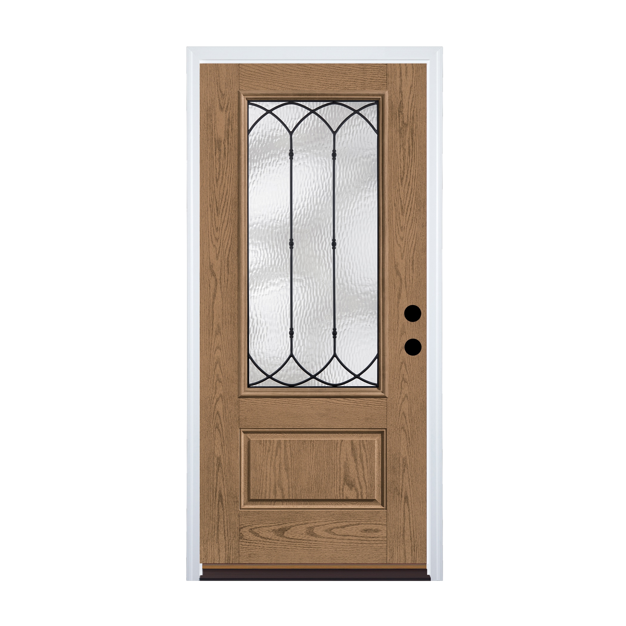 Therma-Tru TT649752SOS Montebello Entry Door 36-in x 80-in x 4-9/16-in Fiberglass 3/4 lite Left-hand inswing Beechwood Stained Prehung Front Door with Brickmould Insulating core