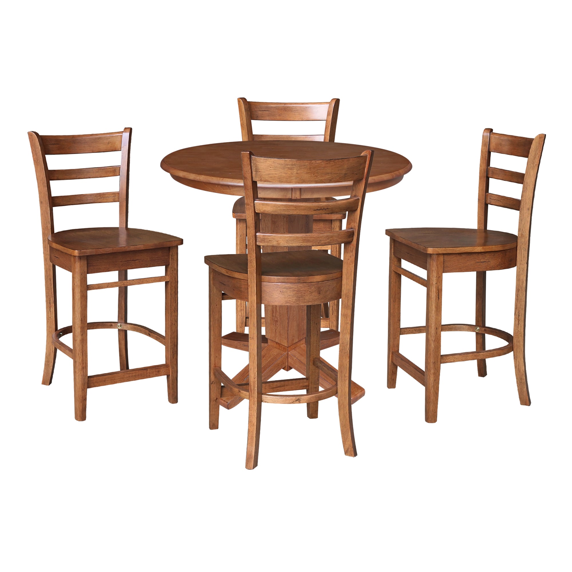 International Concepts K42-36RT-23B-S6172-4 Distressed Oak Traditional Dining Room Set with Round Table ( Seats 4 )