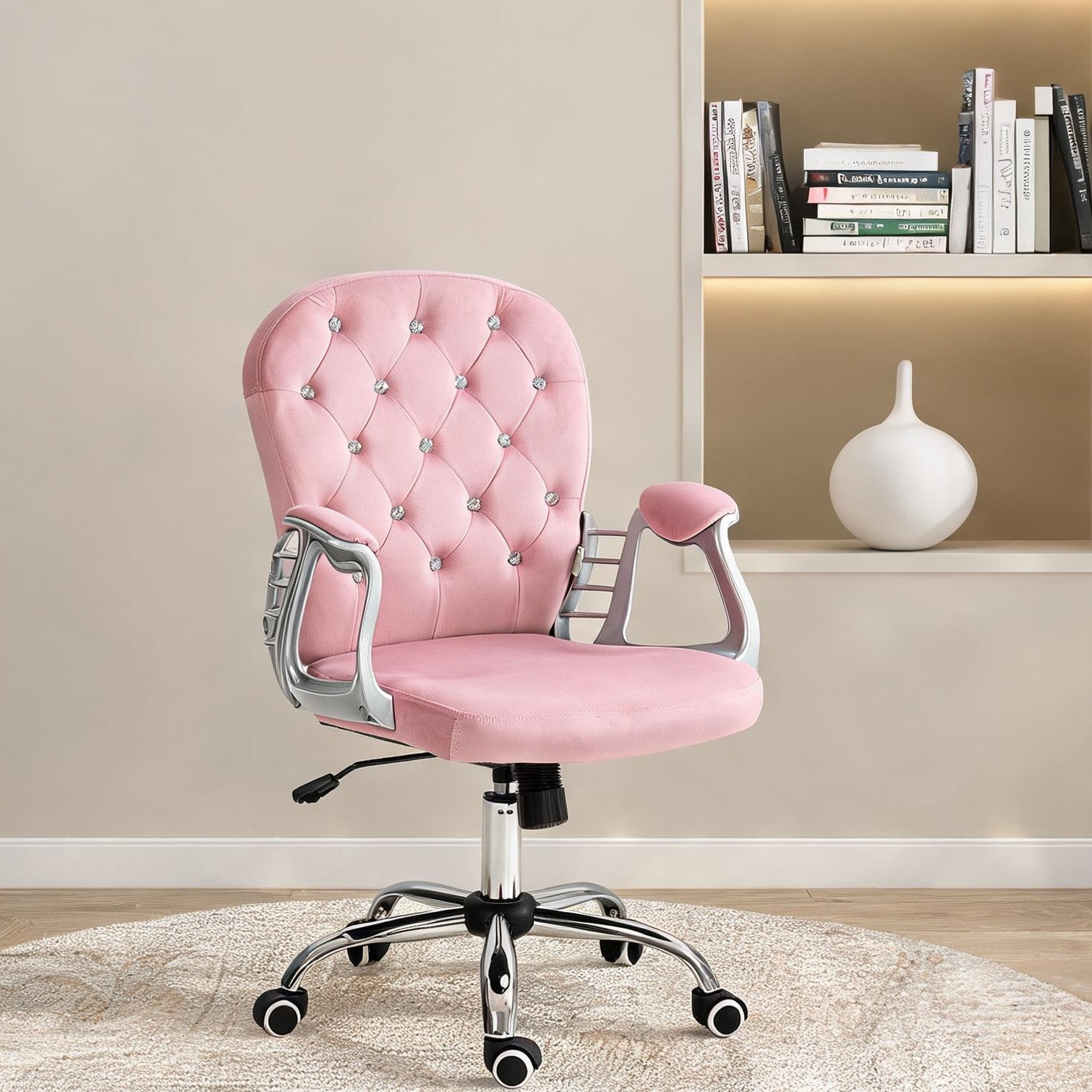 Tammesy Desk with Pink pairing Adjustable Design with Pink Polyester and Velvet Upholstery