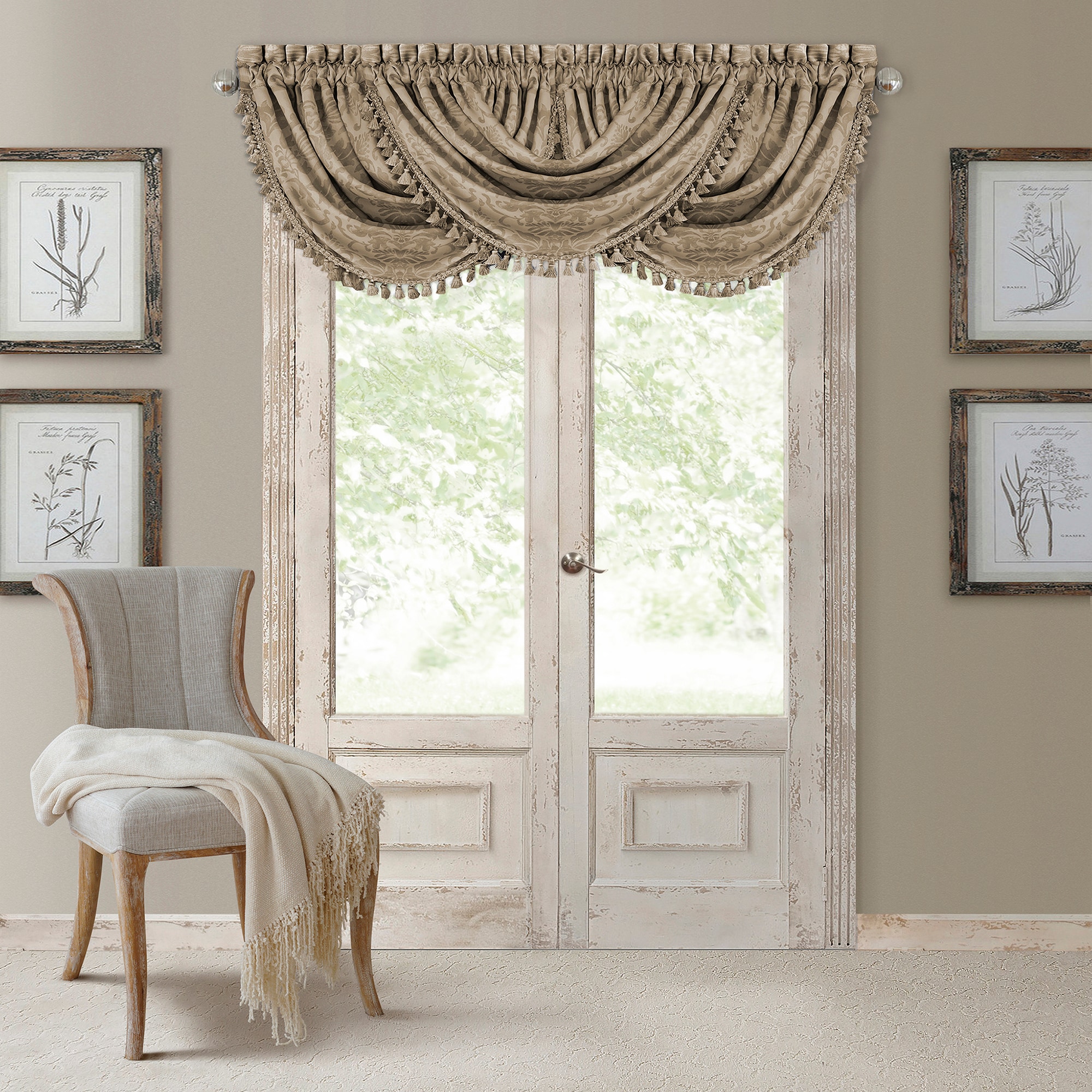 Elrene Home Fashions 026865919714 Antonia Waterfall Tassel 36-Inches Taupe Polyester Rod pocket Valance