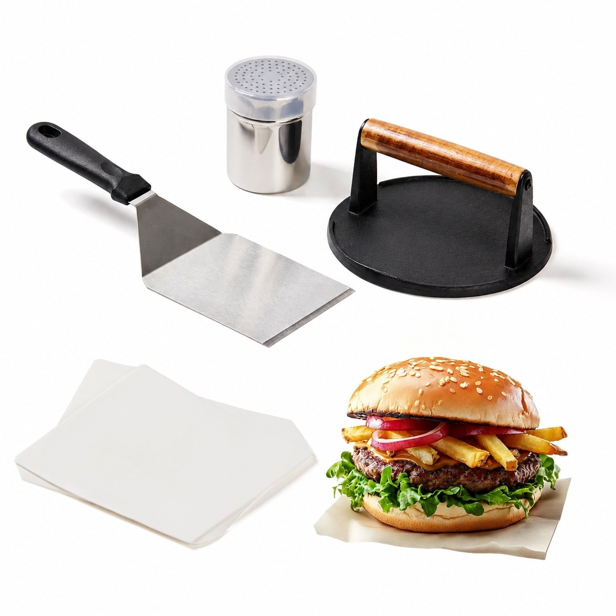 JVFCXXV 7 Inch Cast Iron Burger Press Set with Stainless Steel Spatula ...