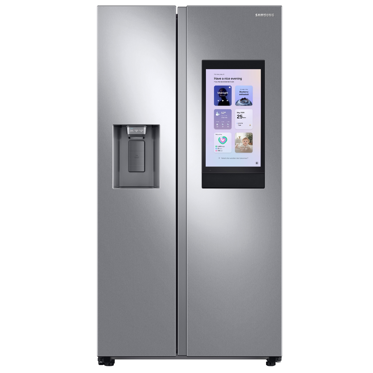 Samsung Bespoke AI Family Hub 21.5" 22-cu ft Counter-Depth 36-in Wide Side-by-Side Refrigerator Smart Compatible with Ice Maker ,Water and Ice Dispenser ( Fingerprint Resistant Stainless Steel ) ENERGY STAR Certified