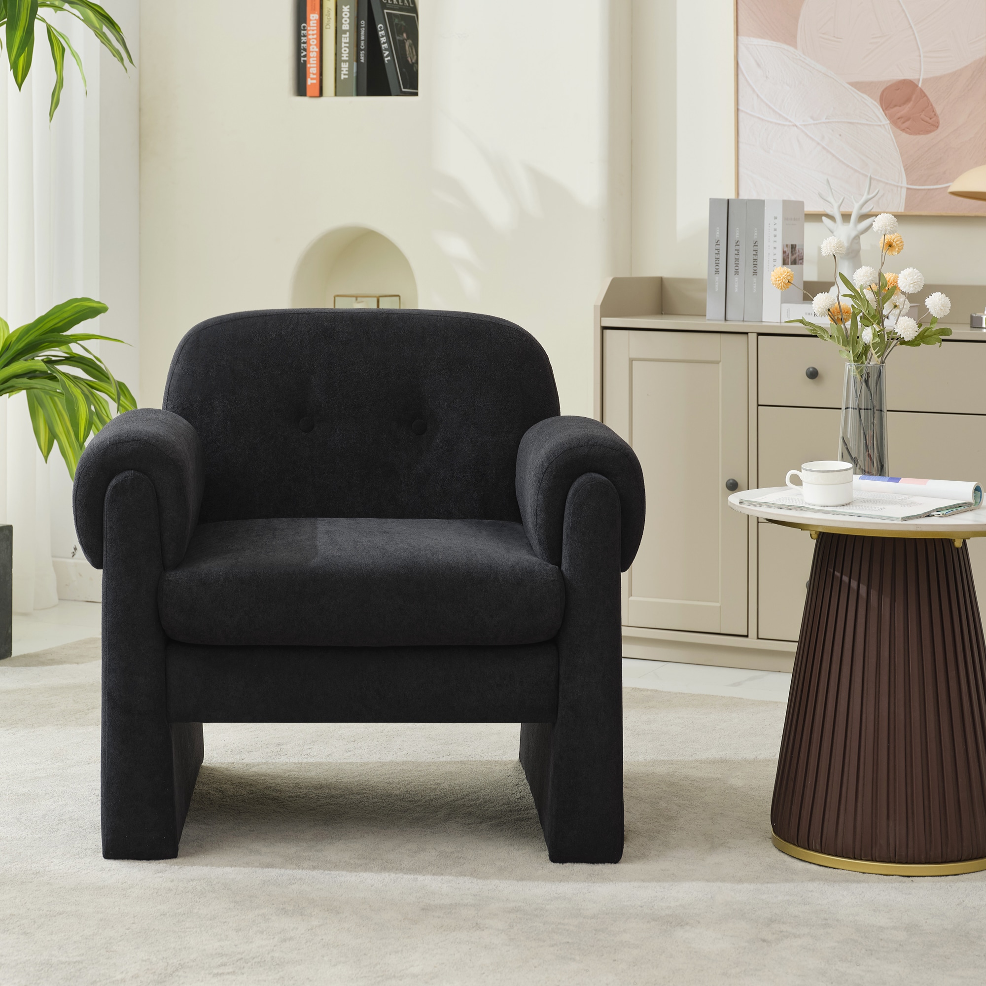 VOUA SAF-OSEDXR-GY Casual black Velvet Barrel Chair