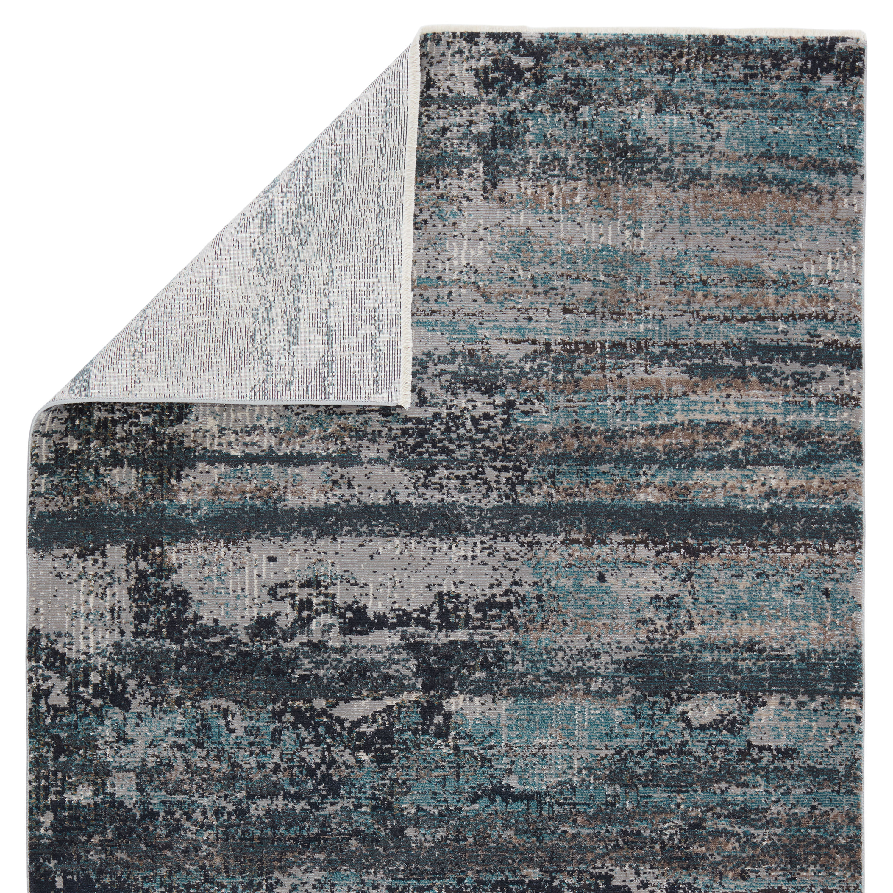 Myriad Aubra Abstract Fringe 3x12 Gray and Teal Area Rug