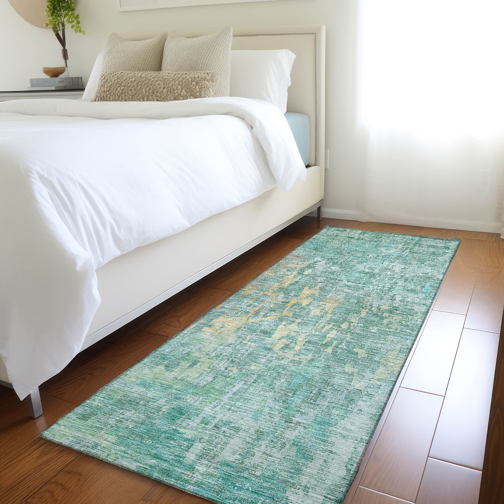 Addison Rugs ACN1237TE2X8 Chantille ACN1237TE 2 x 7 (ft) Polyester Teal Rectangular Indoor/Outdoor Geometric Machine washable Runner rug