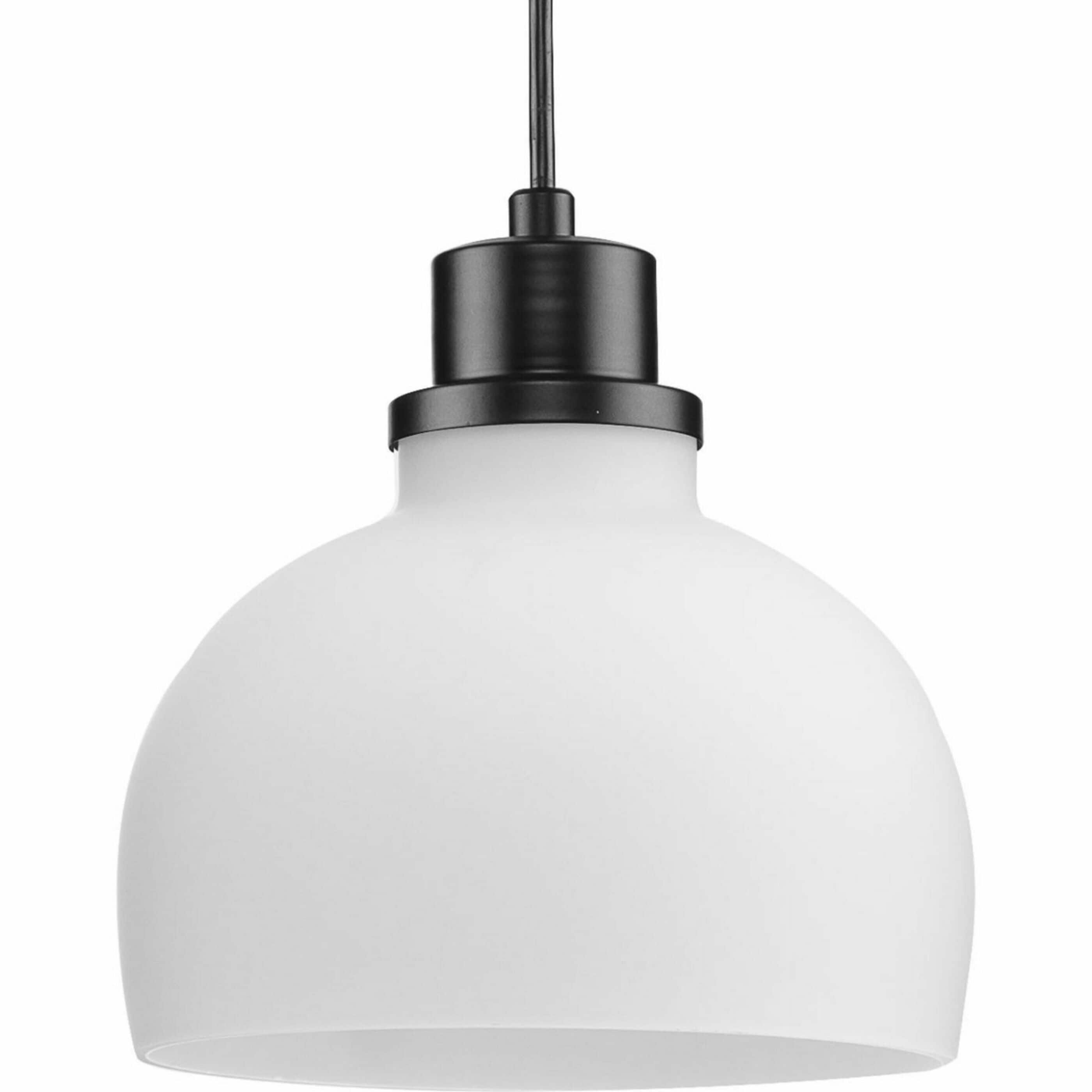 Progress Lighting P500406-31M Garris 1 -Light Matte Black Transitional Opal glass Bowl Small Hanging Pendant light