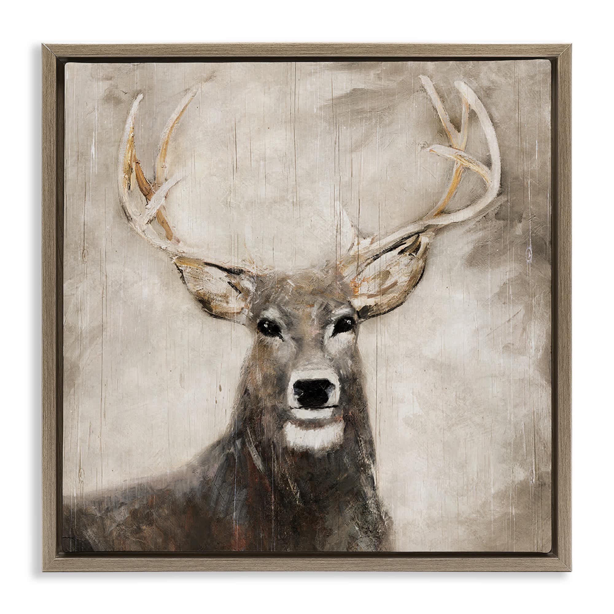 Stupell Industries BS-244-FFE-17X17 Gazing Deer in Neutrals Floating Frame design by Sally Swatland