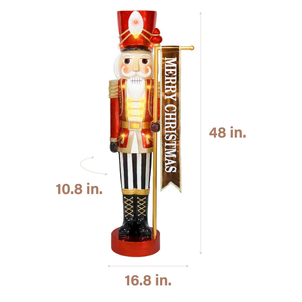 4-Ft Red and Gold Resin Nutcracker with LED Lights