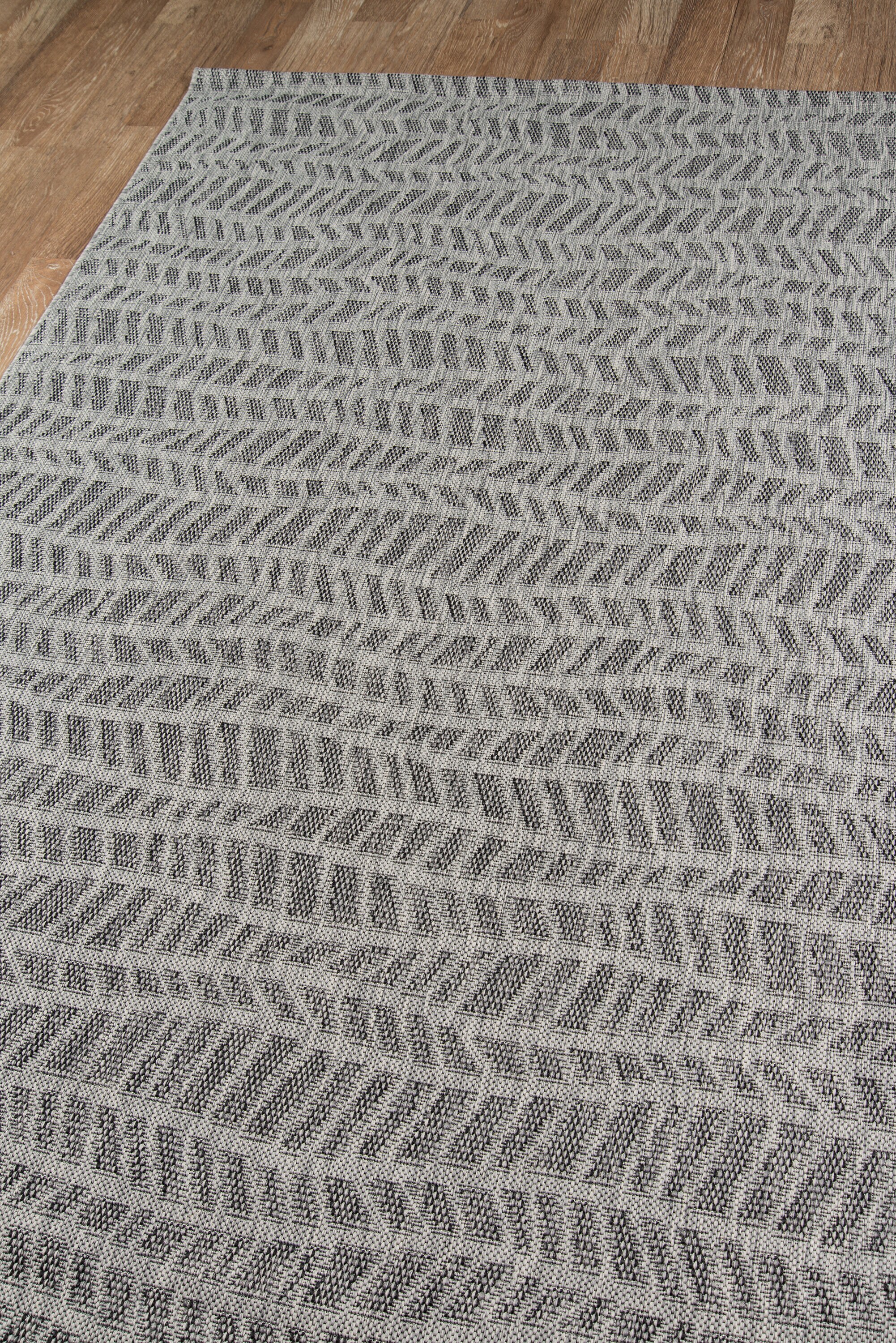 Geometric Charcoal Gray Easy-Care Polypropylene Area Rug