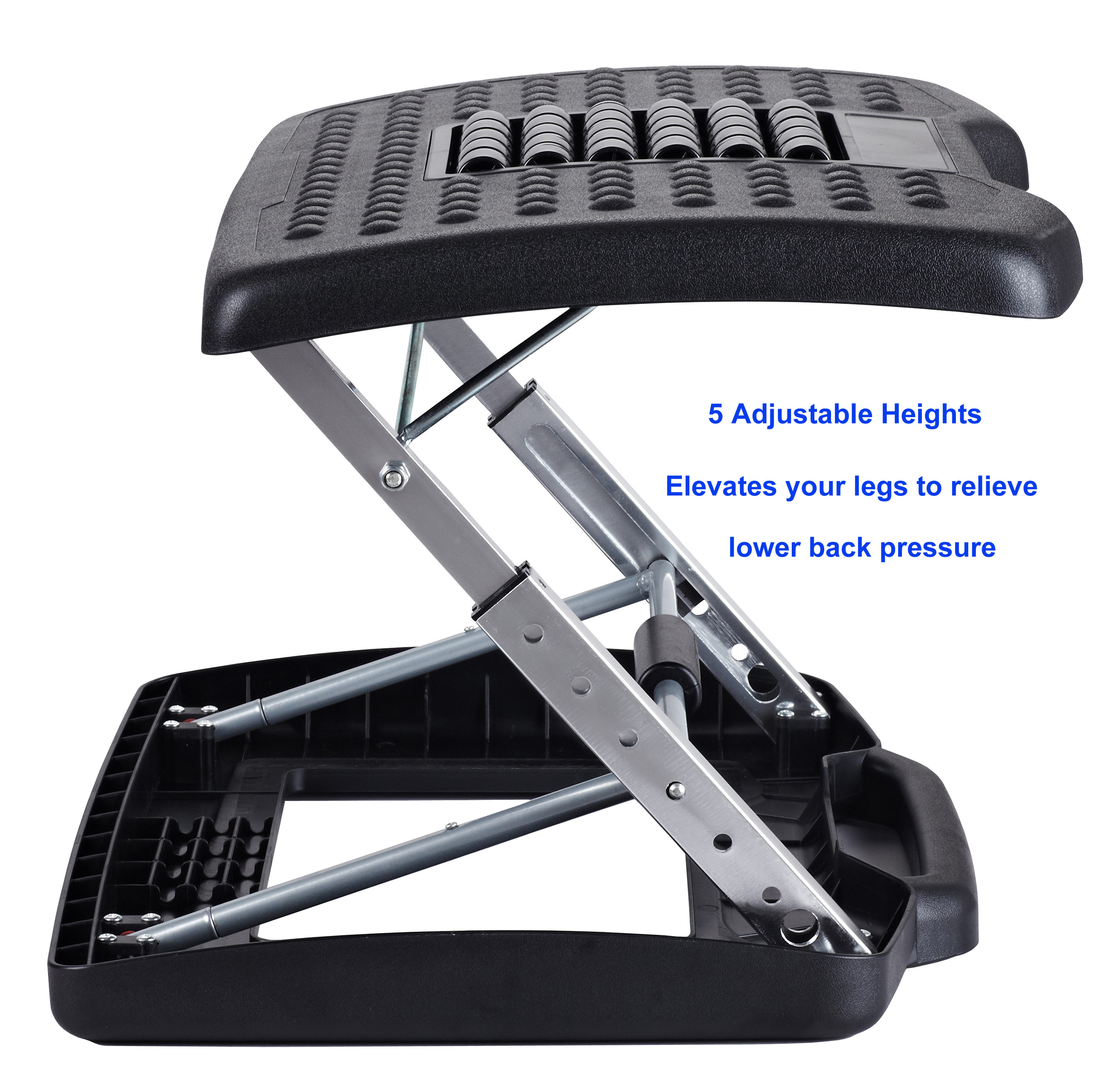 Kantek Black Premium Adjustable Footrest with Rollers