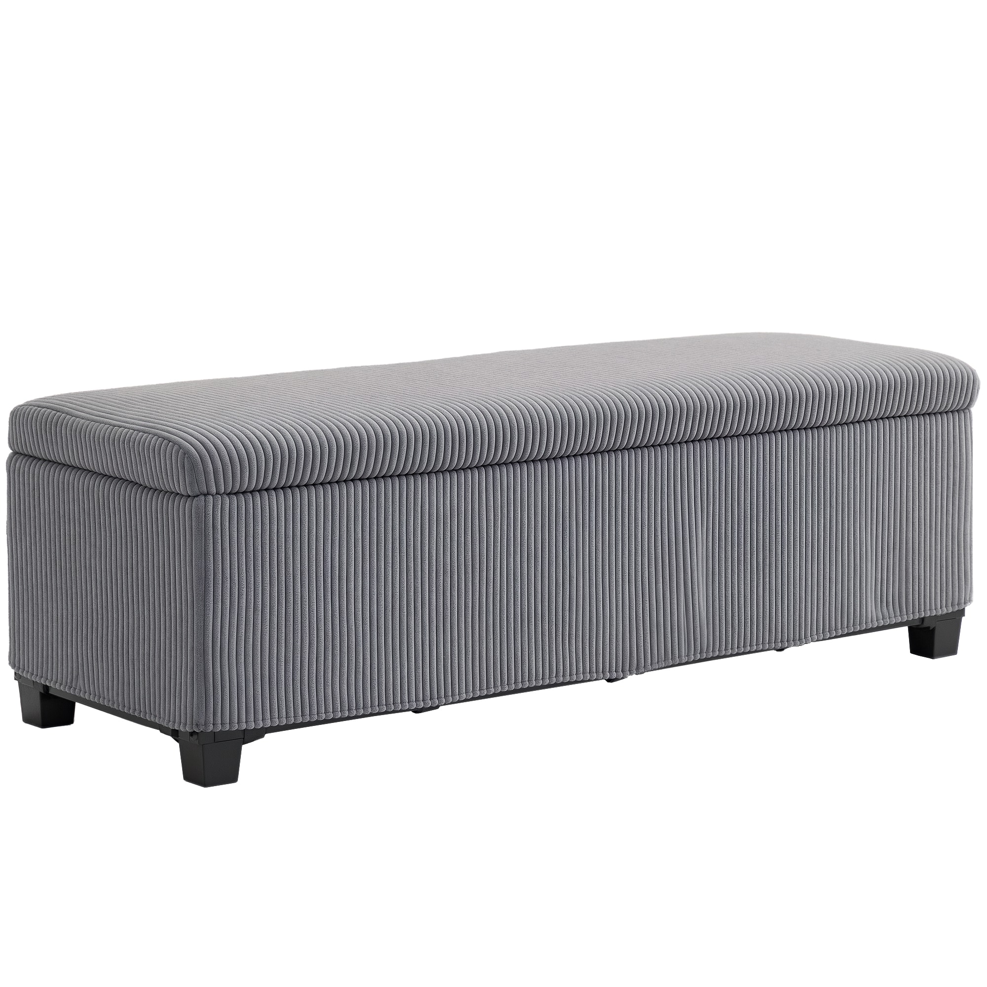 HomCom 838-531V00GY 47 Inches Storage Ottoman Bench Foot Rest with Removable Lid Legs End of Bed Bench Corduroy Storage Chest Padded Seat for Living Room Bedroom Entryway Gray