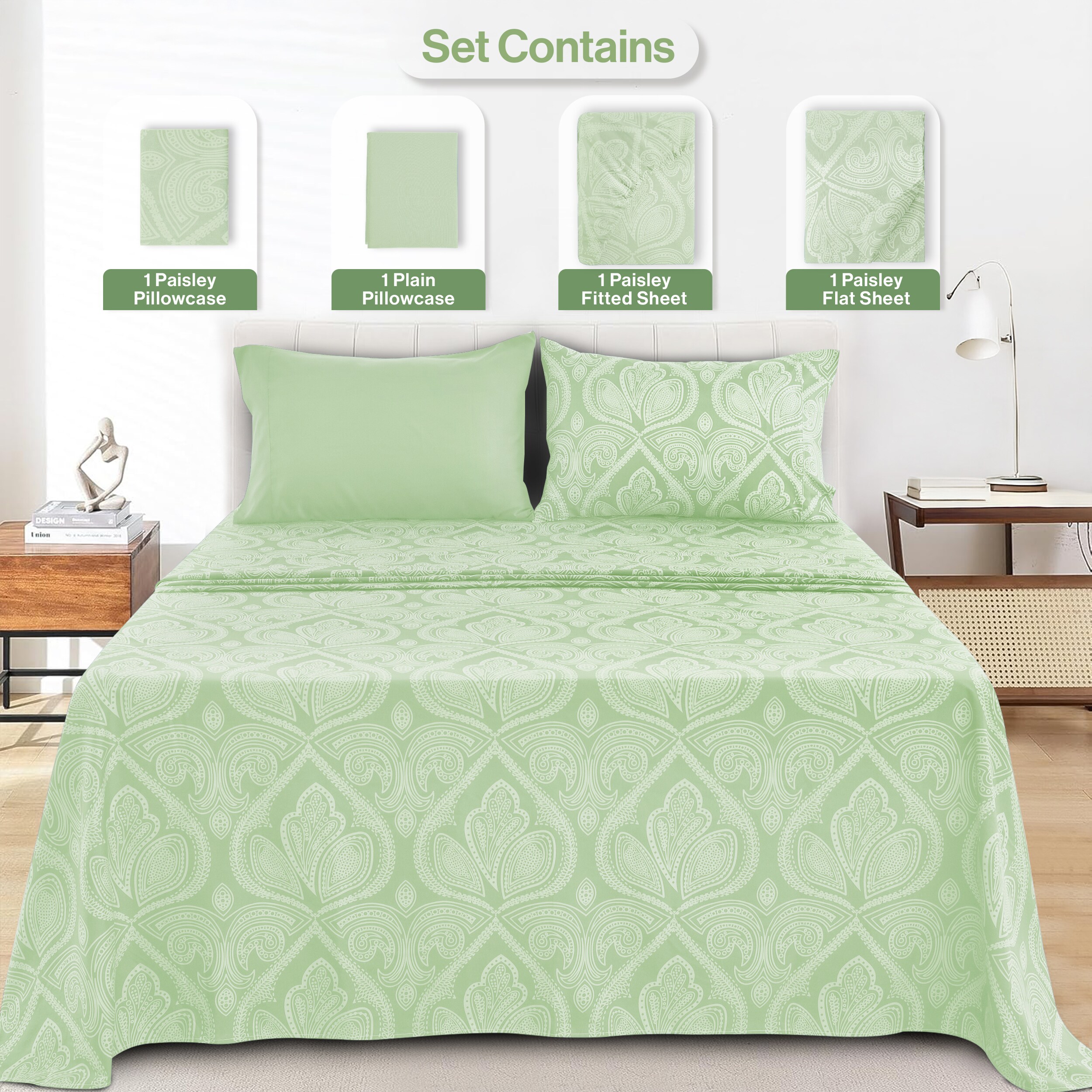 Lux Decor Collection PAISLEY K SAGE Sheet-Sets - View #2