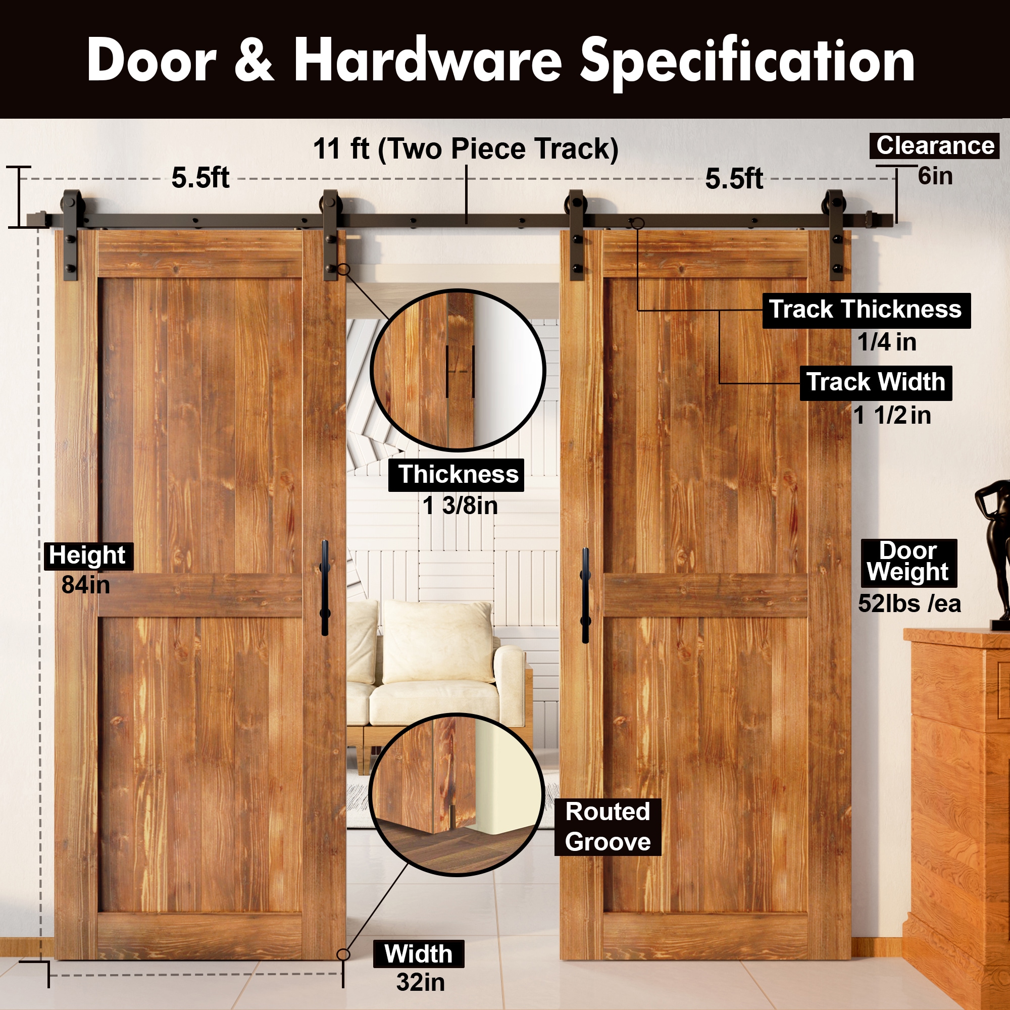 HOMACER YT2TGH132C-3284-H-EA Barn-Doors - View #7