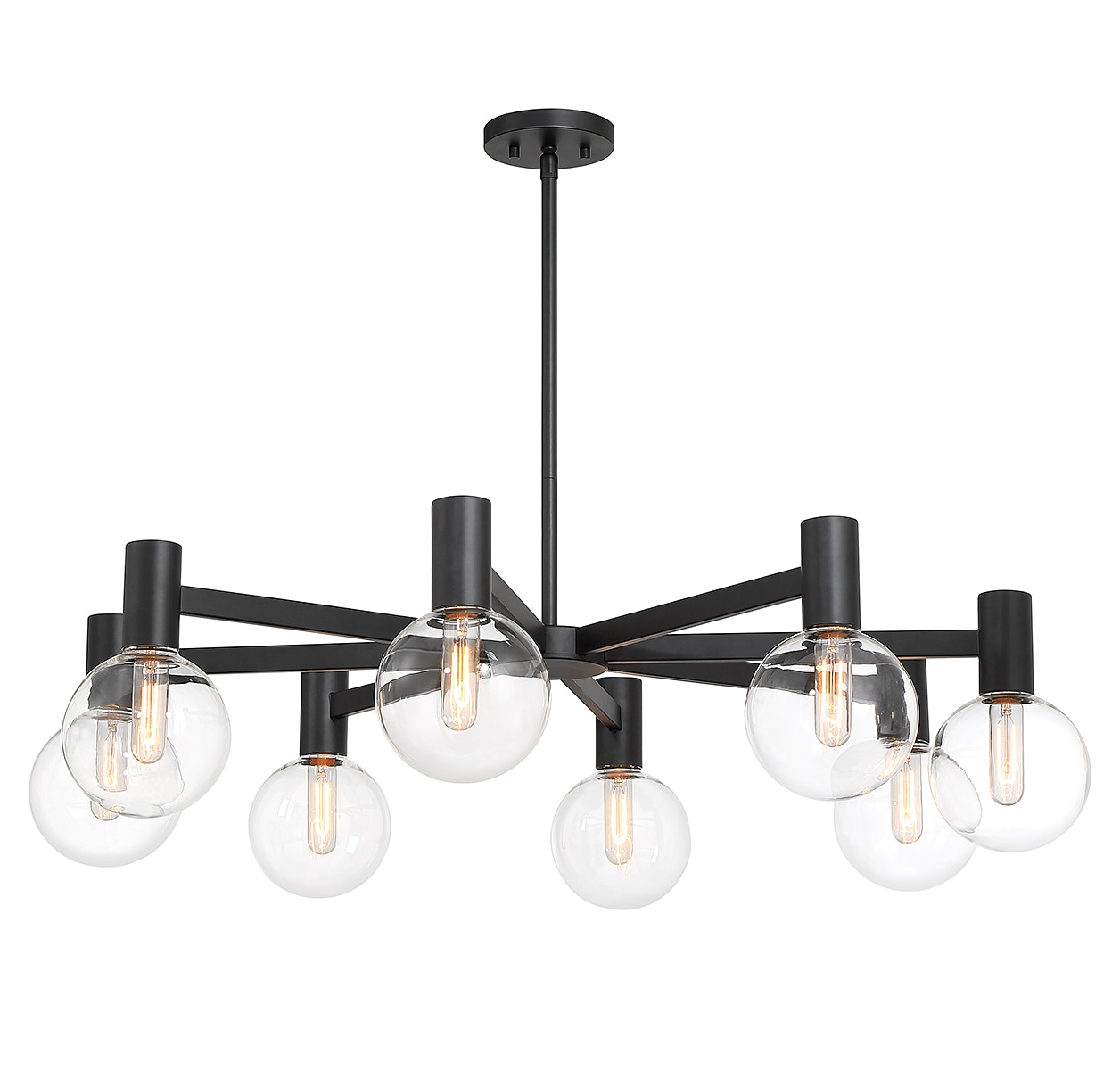 Wright Matte Black 8-Light Chandelier with Clear Glass Shades