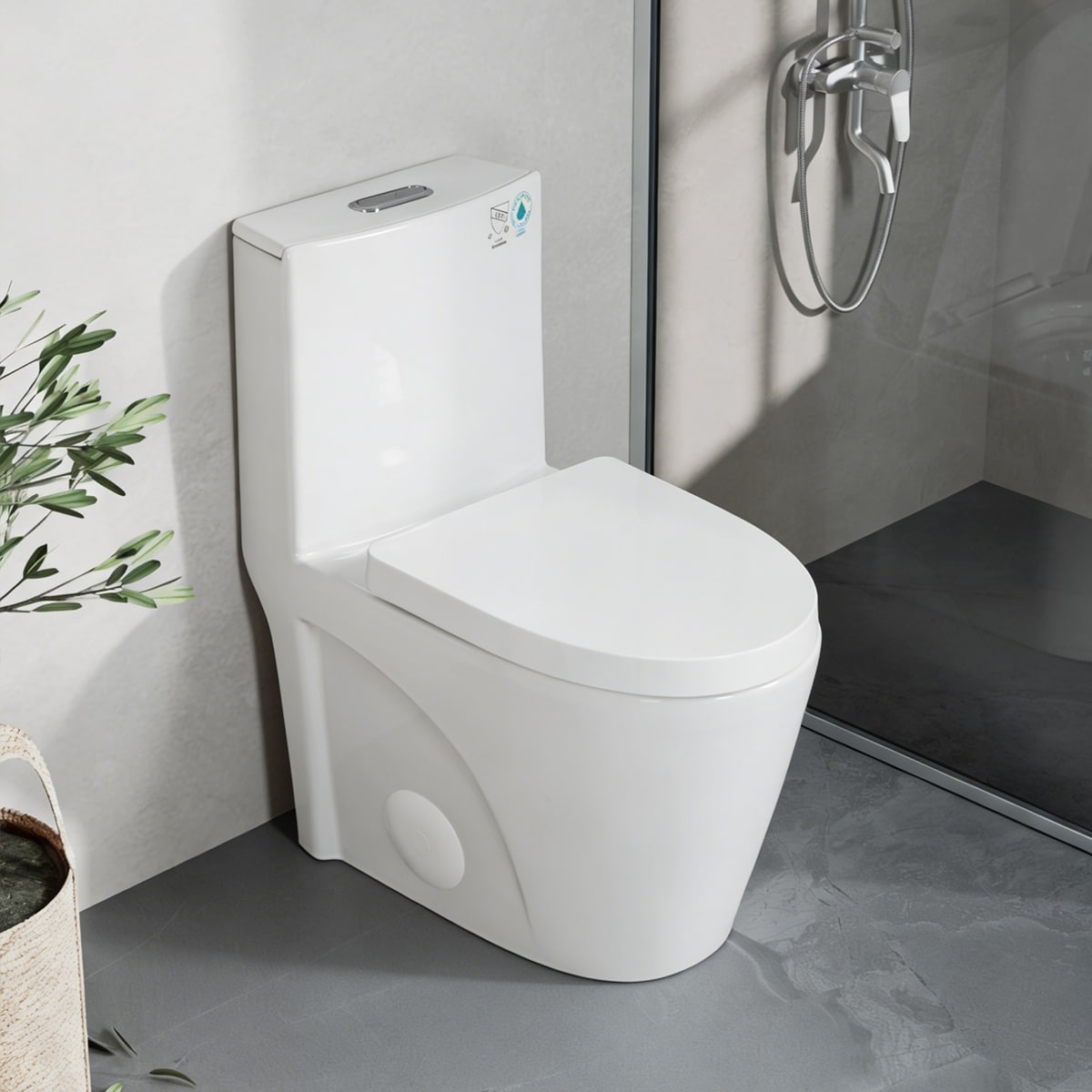 GDFStudio - One-Piece Dual Flush Elongated Comfort Height Toilet 1.1/1.6 GPF Water Efficient Soft...