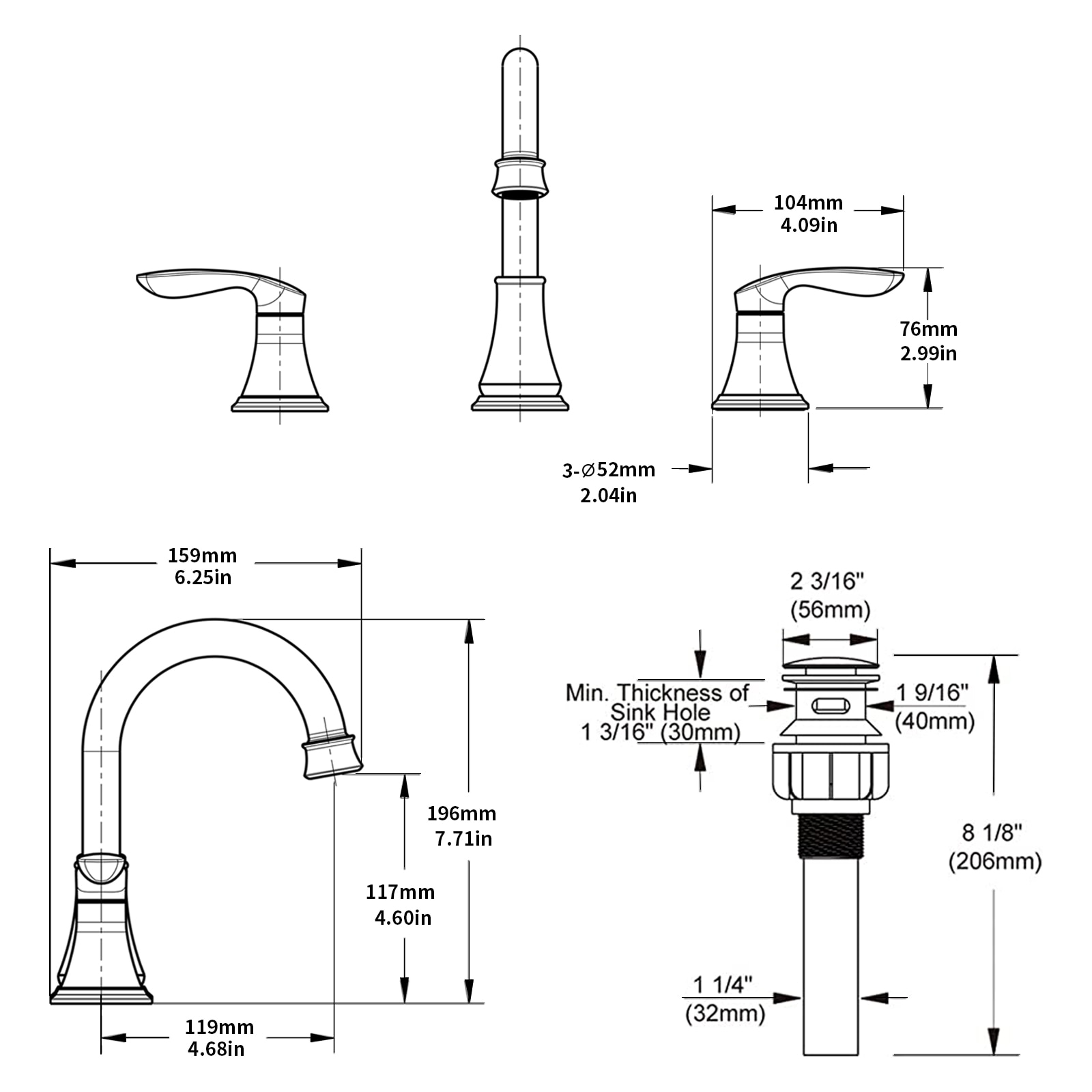 Mondawe Matte Black Widespread 2-Handle WaterSense Bathroom Sink Faucet ...