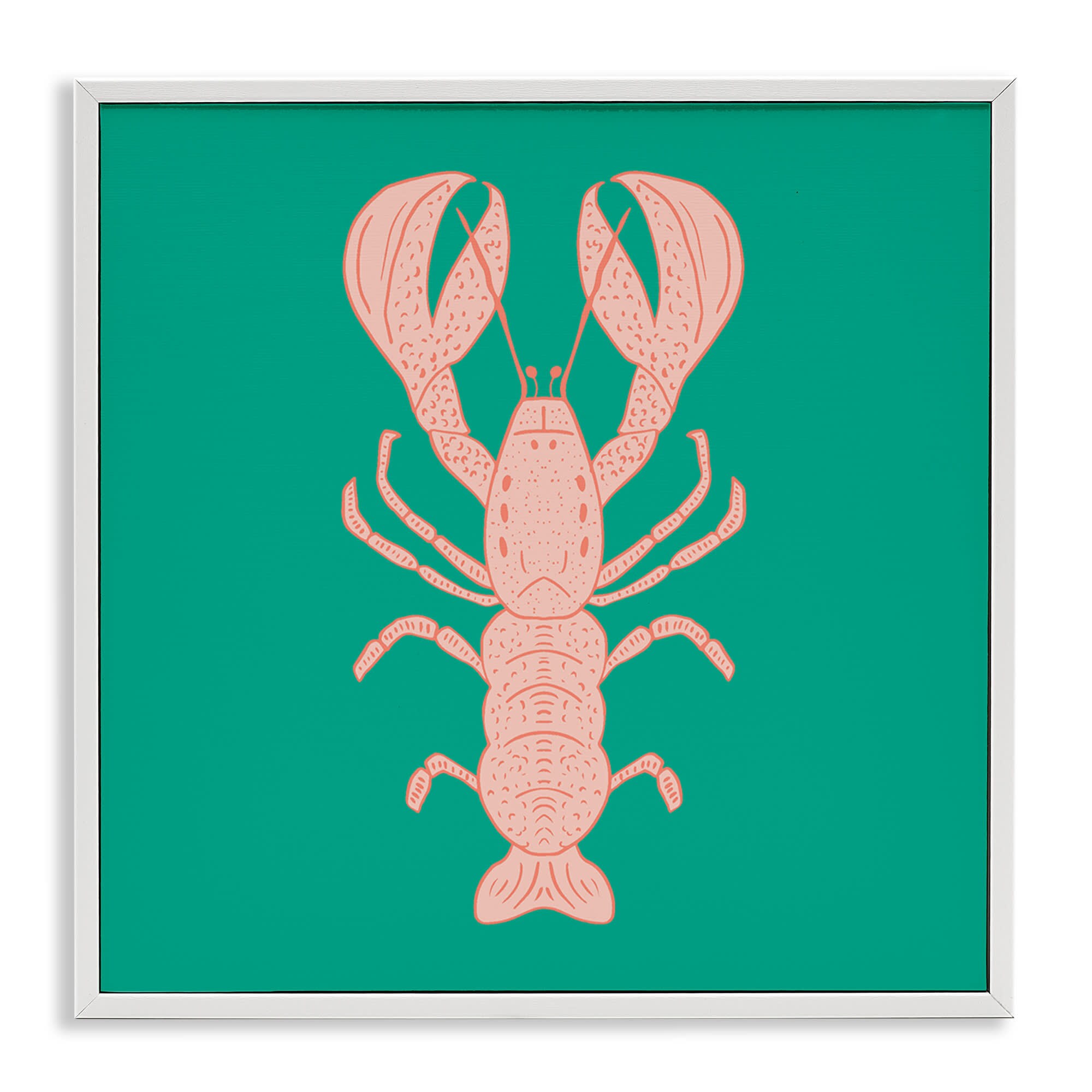 Stupell Industries BT-516-WFR-17X17 Minimal Pink and Green Lobster White Framed Giclee Art By Sazerelli Designs 17 x 17