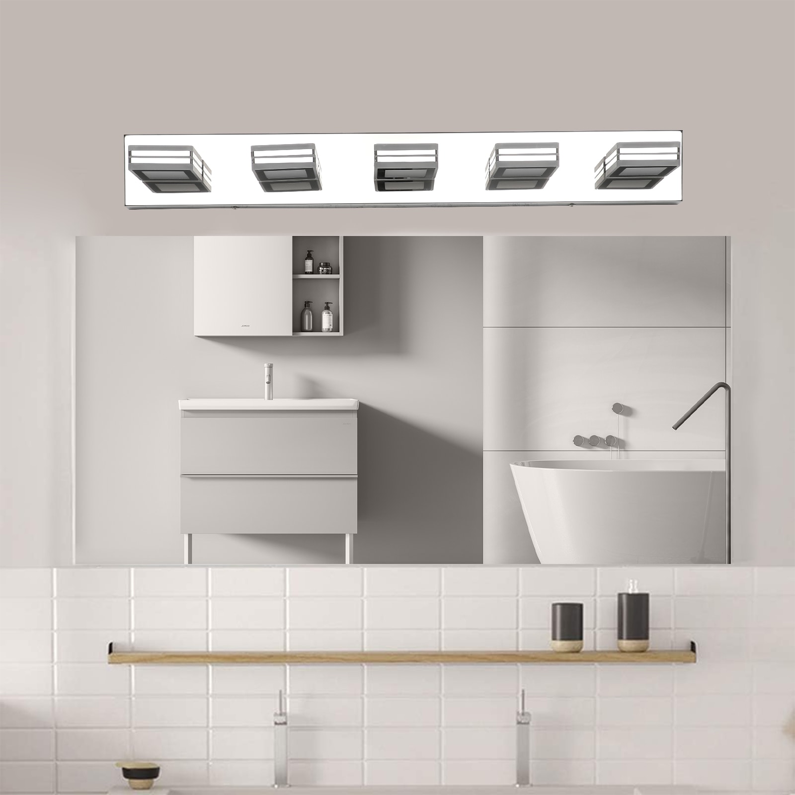 YERIVA MY 32.28-in 5 Light Chrome Integrated LED Modern/contemporary Bathroom Vanity light bar