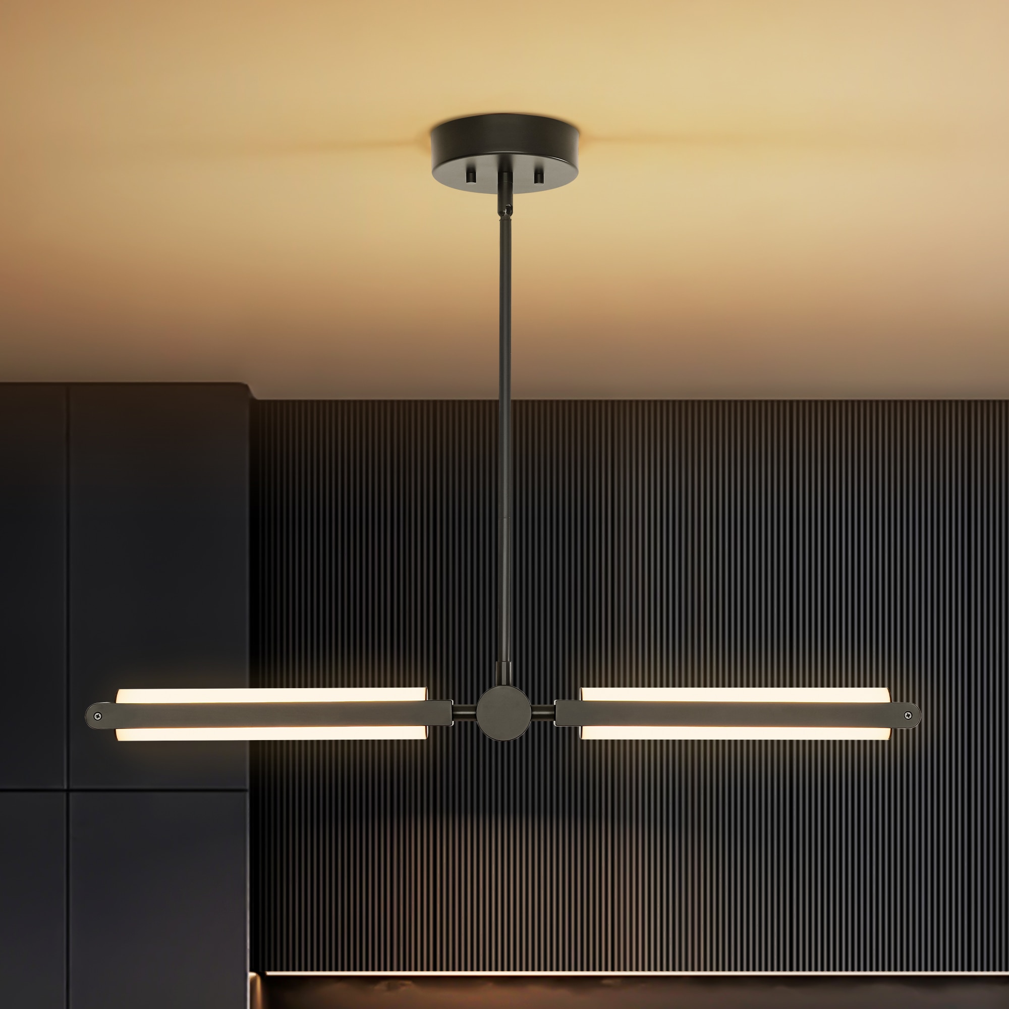 Y'INSP 1068182 Alnora 2 -Light Matte Black Industrial Linear Integrated LED Large Hanging Kitchen island light