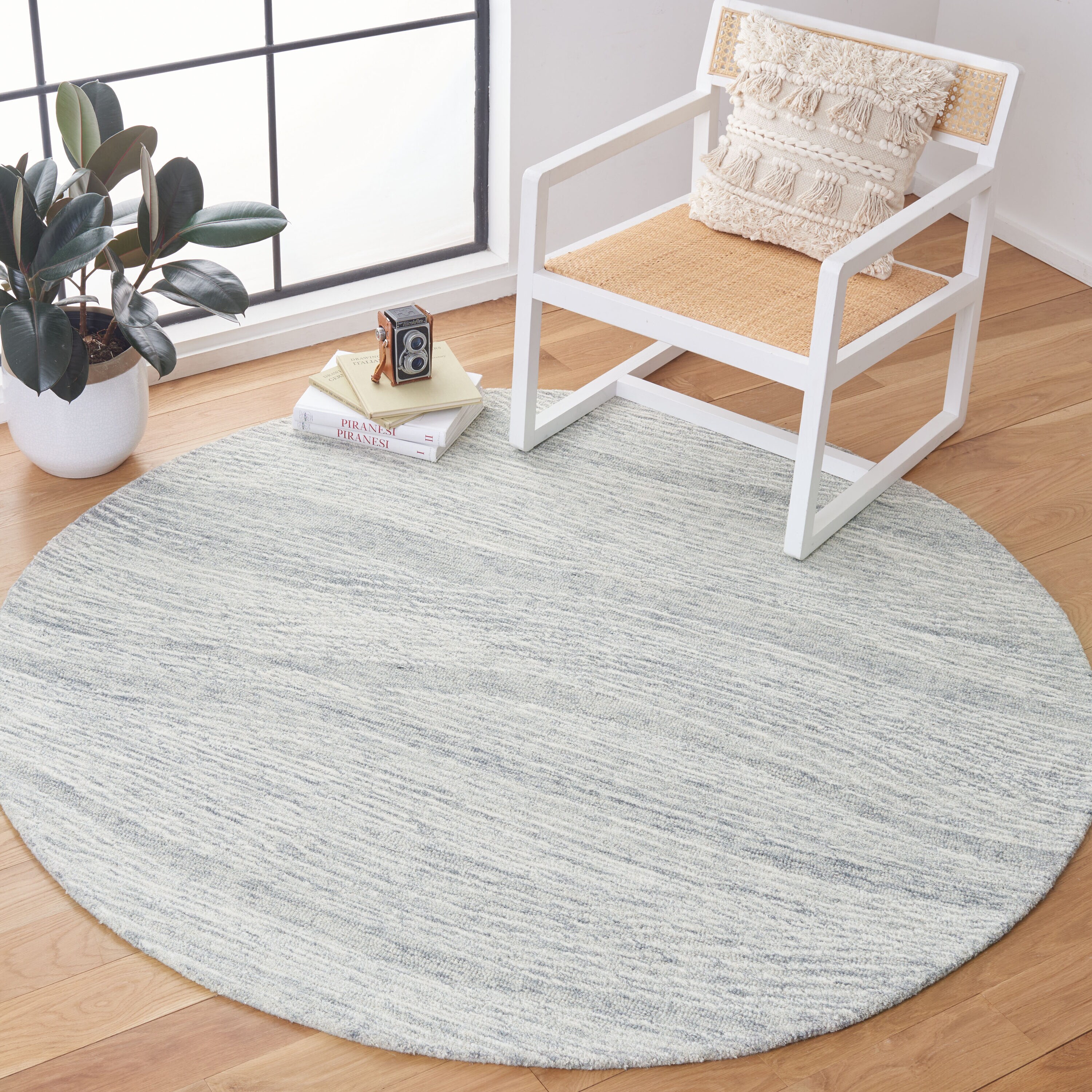  Metro 995 Gray/Ivory Modern Contemporary 6ft x 6ft Round Rug