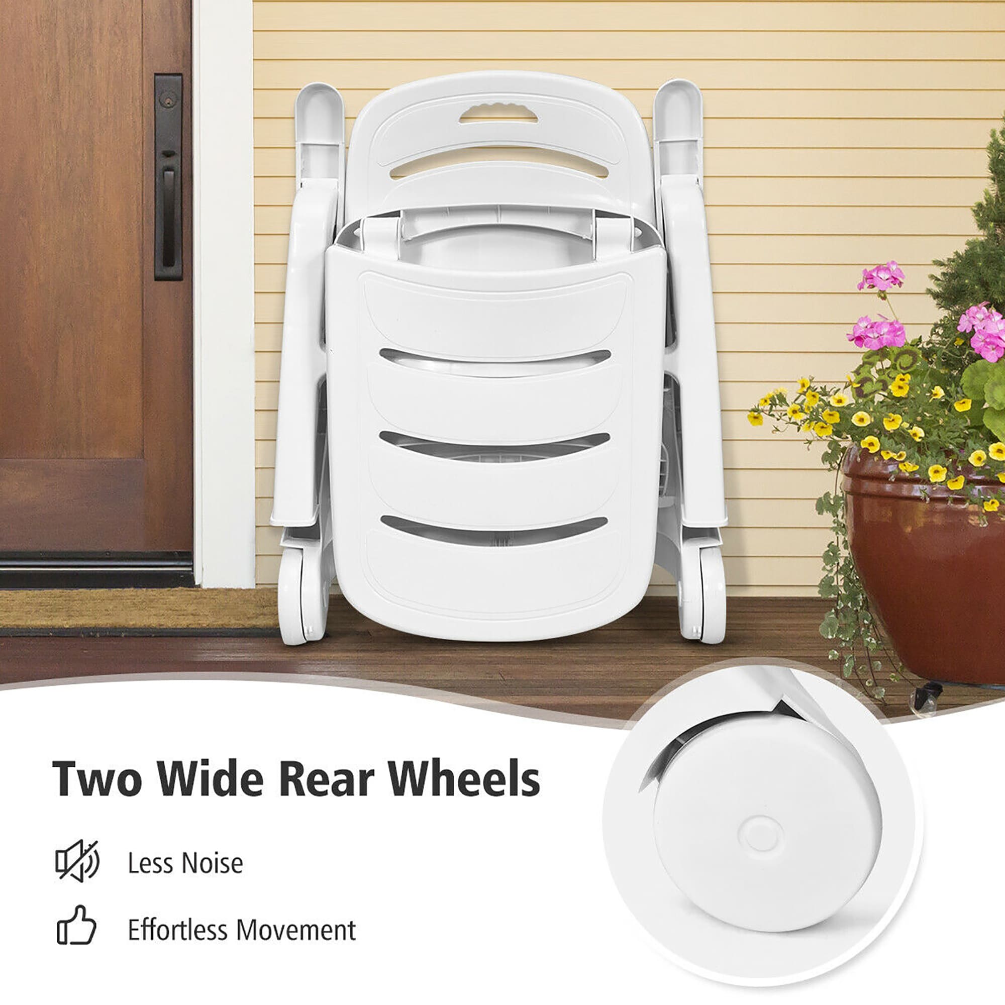 White Adjustable Folding Chaise Lounge Chair with Wheels