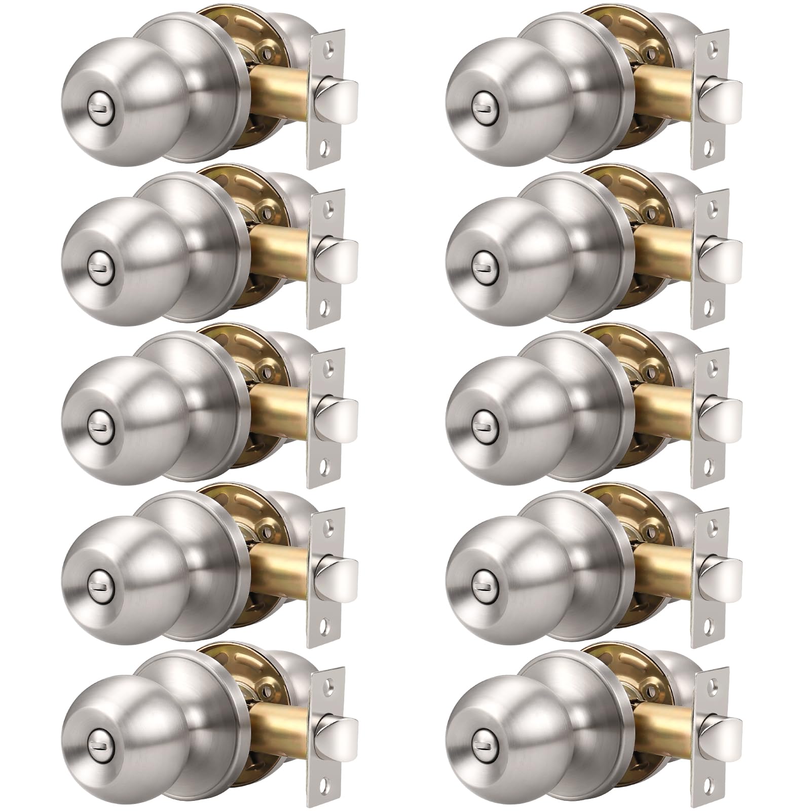 Yichuhaoxi  10 Pack Satin Nickel Door Knobs Privacy Door Sets Hardware Interior Ball Shape Door Handles for Bedroom Bathroom
