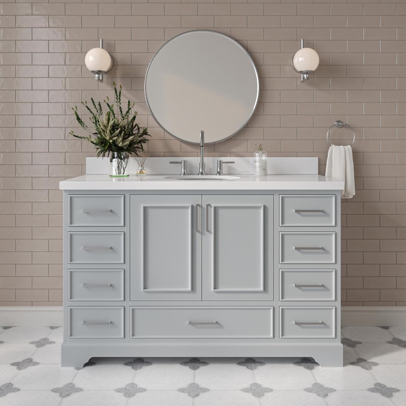 ARIEL M055SWQOVOGRY Stafford 54-in Gray Undermount Single Sink Bathroom Vanity with Pure White Quartz Quartz Top