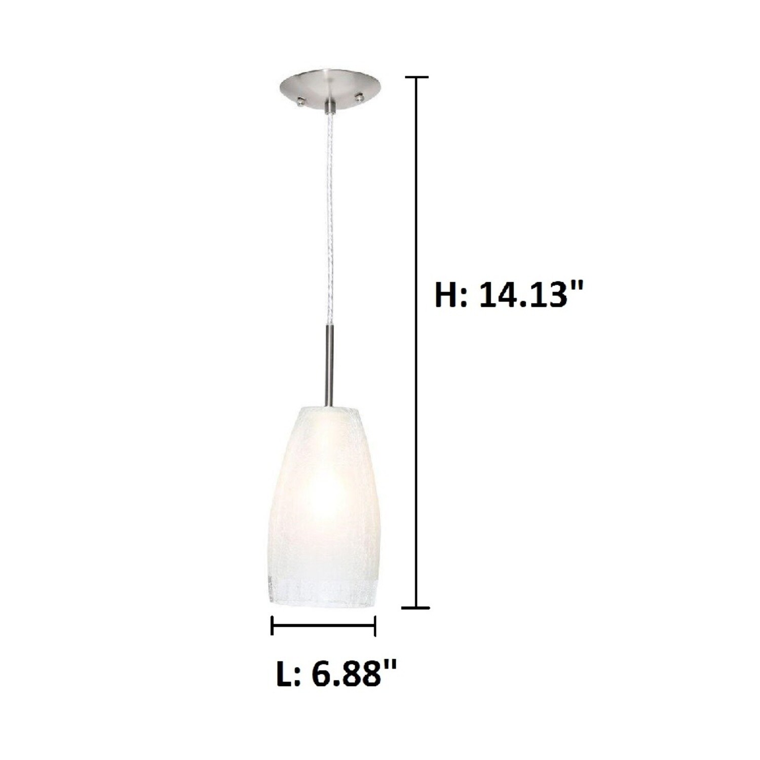 Mini Contemporary 14'' Matte Nickel Pendant with Crackle Glass Shade