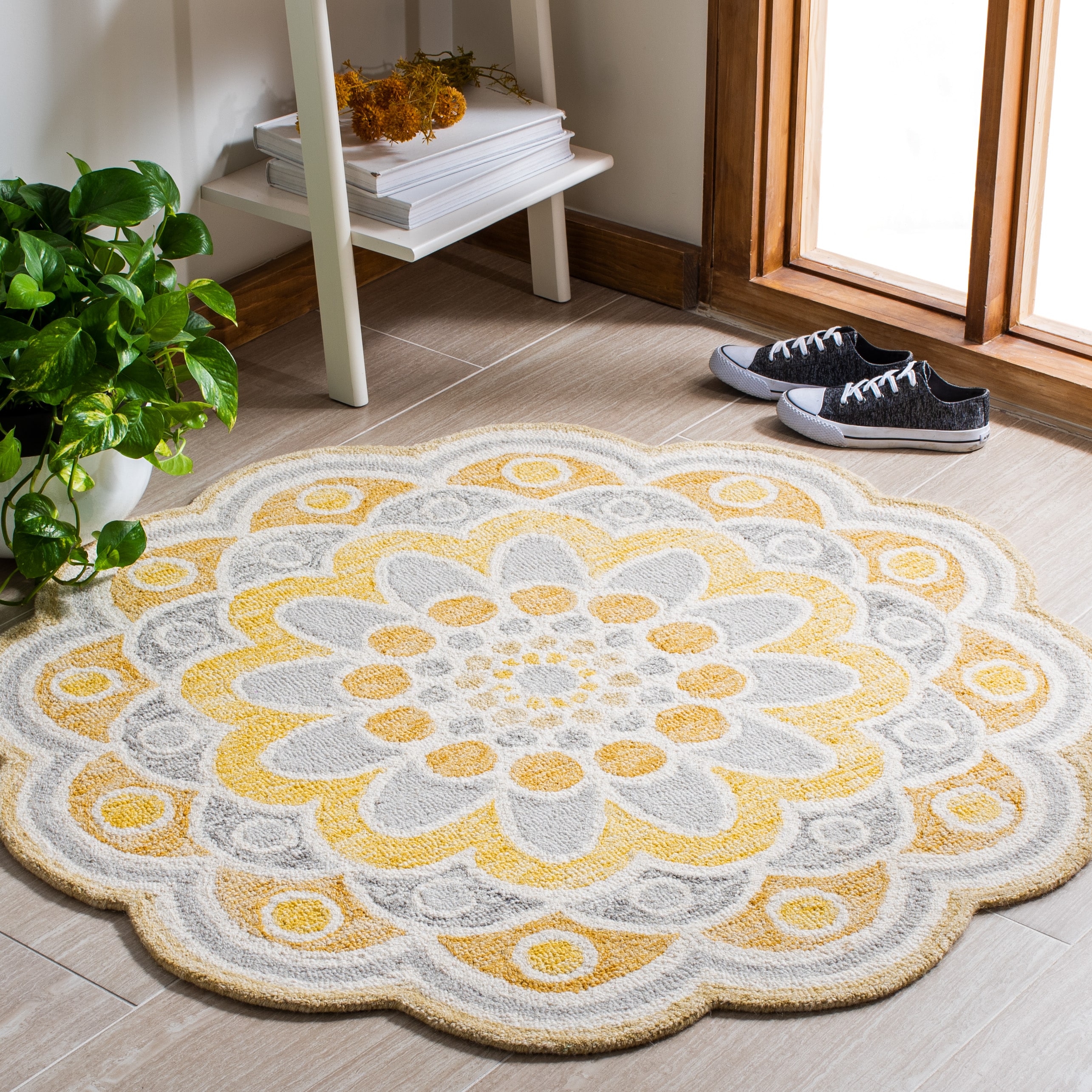  Novelty 101 Gray/Gold Kids 4ft x 4ft Round Rug