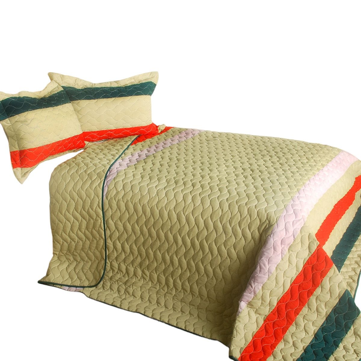Slickblue 3 Piece Hand Stitched Printed Quilt Set Brown Full/Queen Quilt Set for Bedroom Guest Room or Home Use