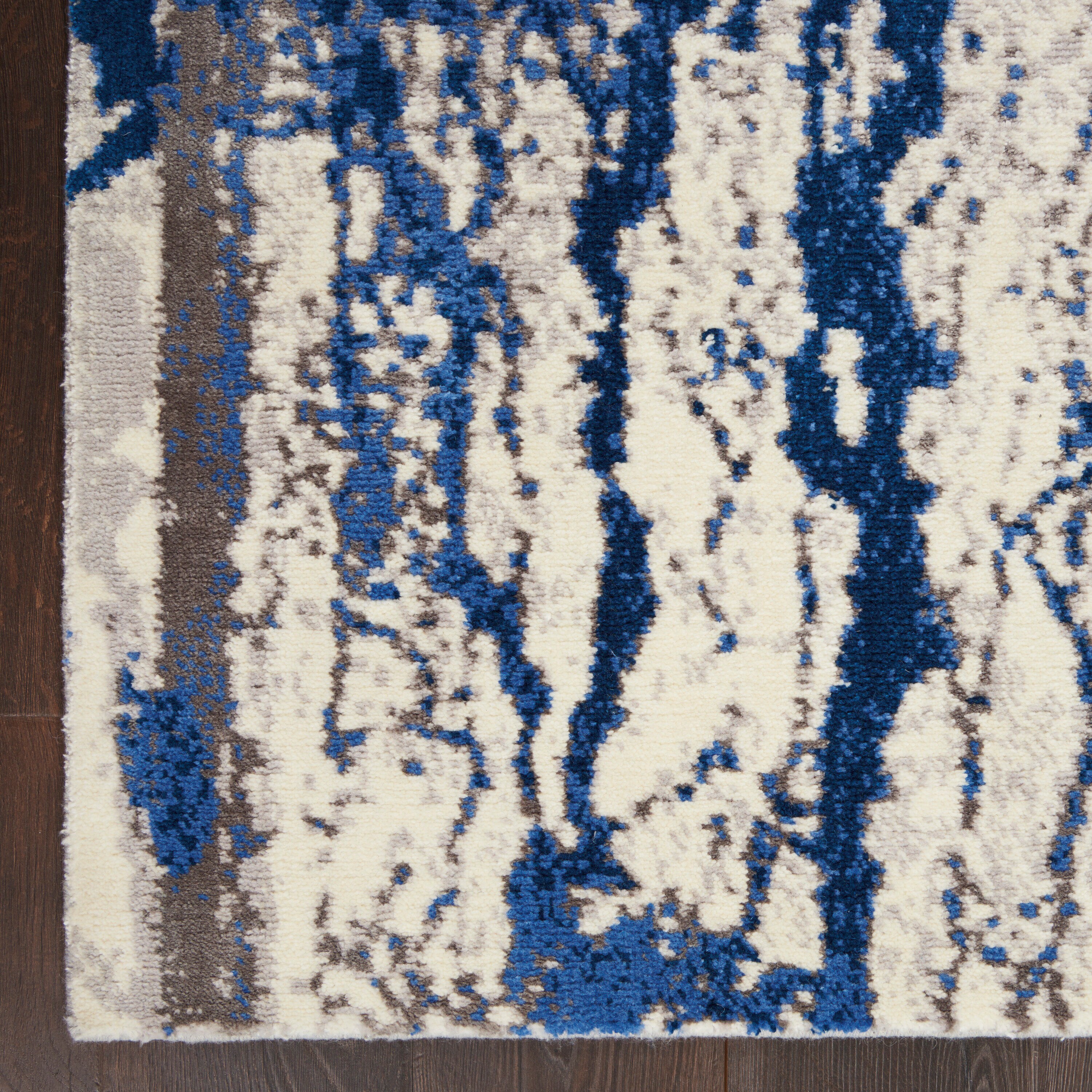 Twilight Abstract Blue and Ivory Wool-Blend 2x3 Area Rug