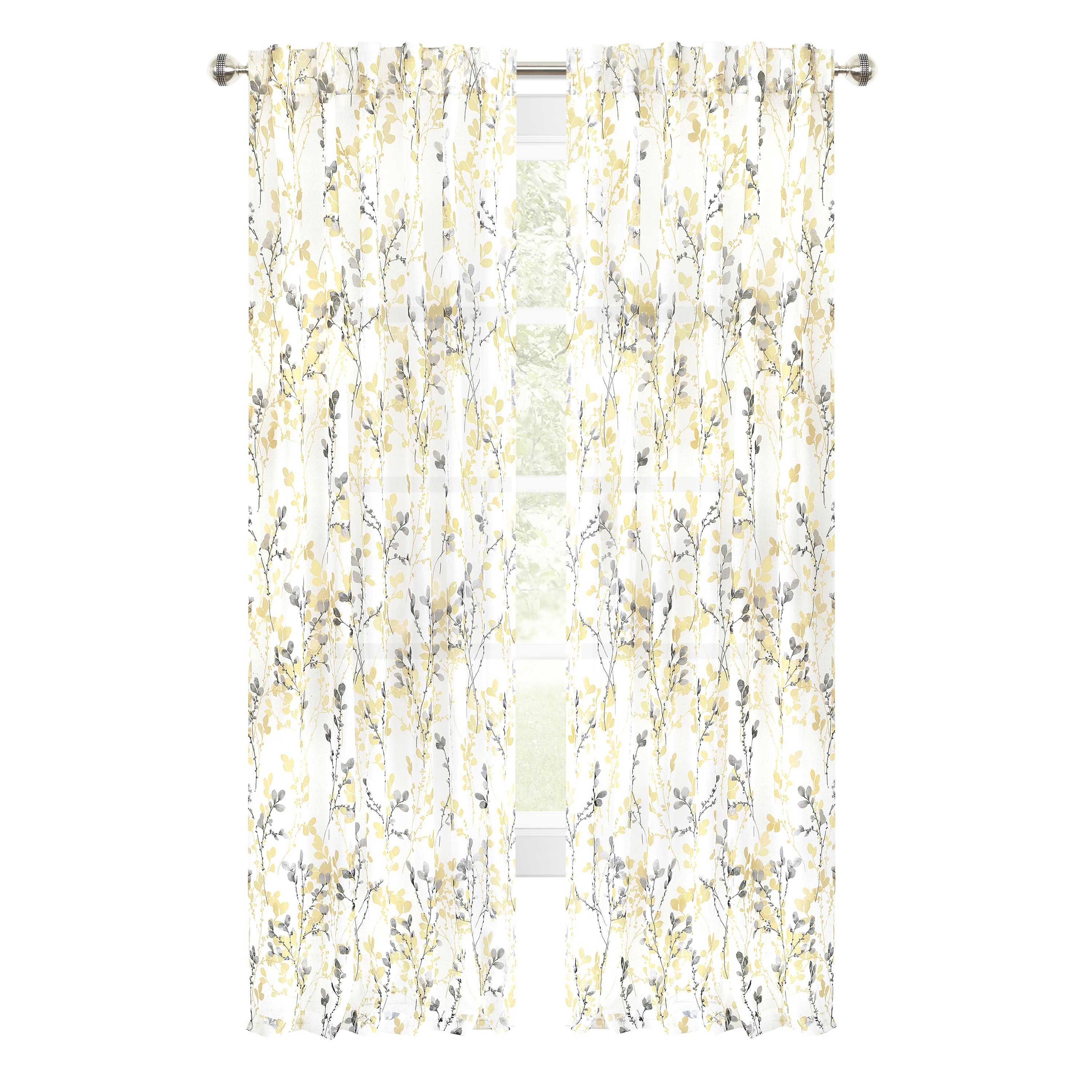 Achim MIPN63MZ06 63-Inches Maize Floral Semi-sheer Back tab Single curtain panel