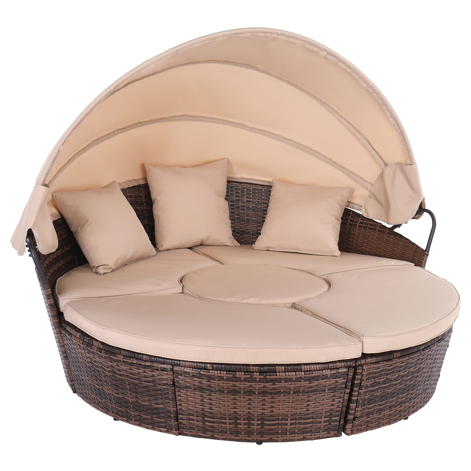 Winado LO1G56000701+702 Wicker Outdoor Daybed with Tan Cushions and Steel Frame