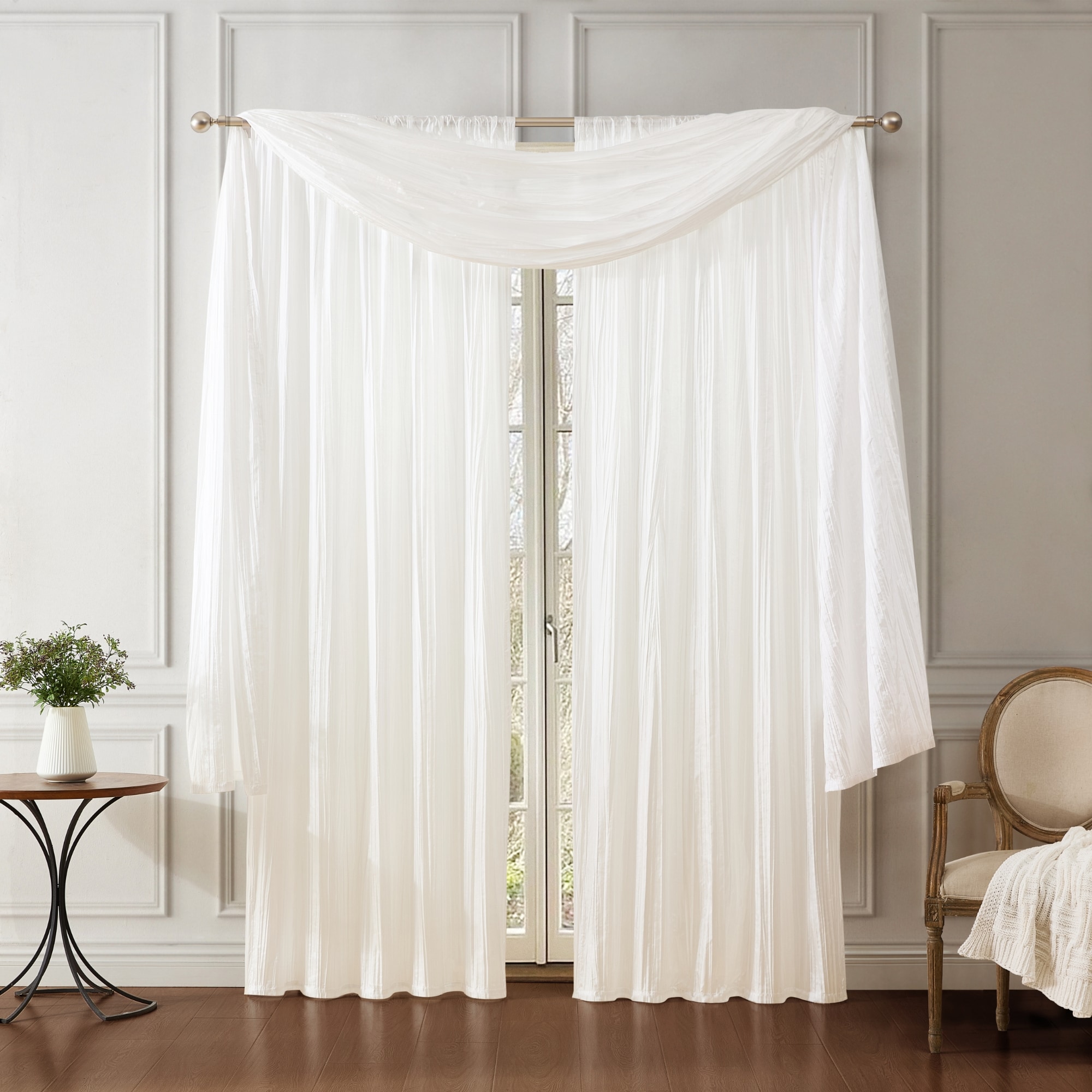 Elrene Home Fashions 026865968149 108-Inches White Semi-sheer Rod pocket Curtain panel pair