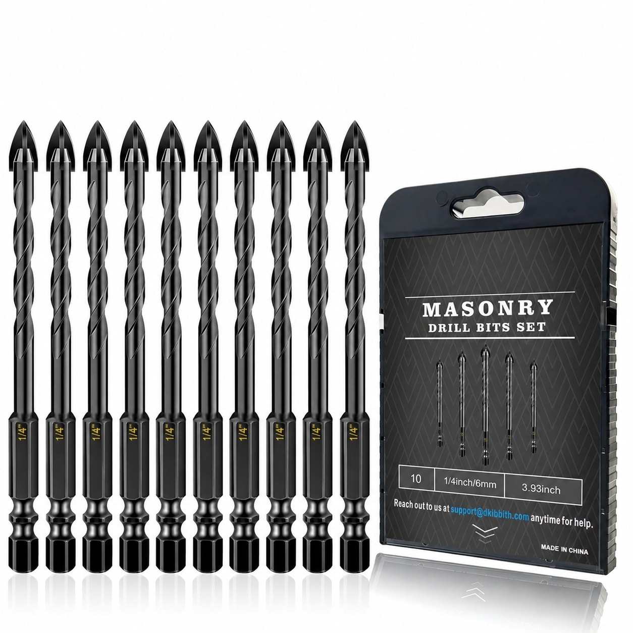 Etokfoks YG6 Alloy Drill Bit Set 10 Piece 1 4 in Masonry Bits with Case 1 4 in Hex Shank Set #LETK4SBDC