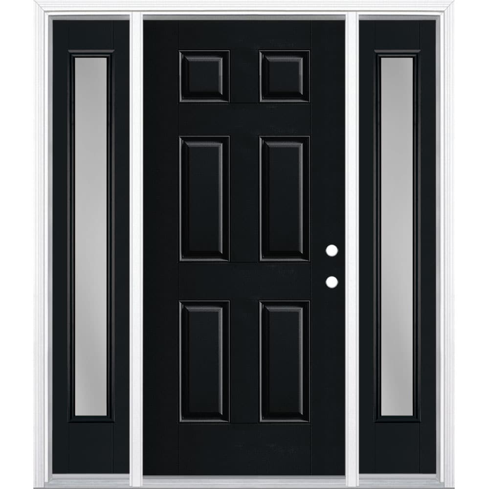 Masonite 1218393 60-in x 80-in x 4-9/16-in Fiberglass No glass Left-hand inswing Peppercorn Painted Prehung Front Door with Sidelights with Brickmould Insulating core