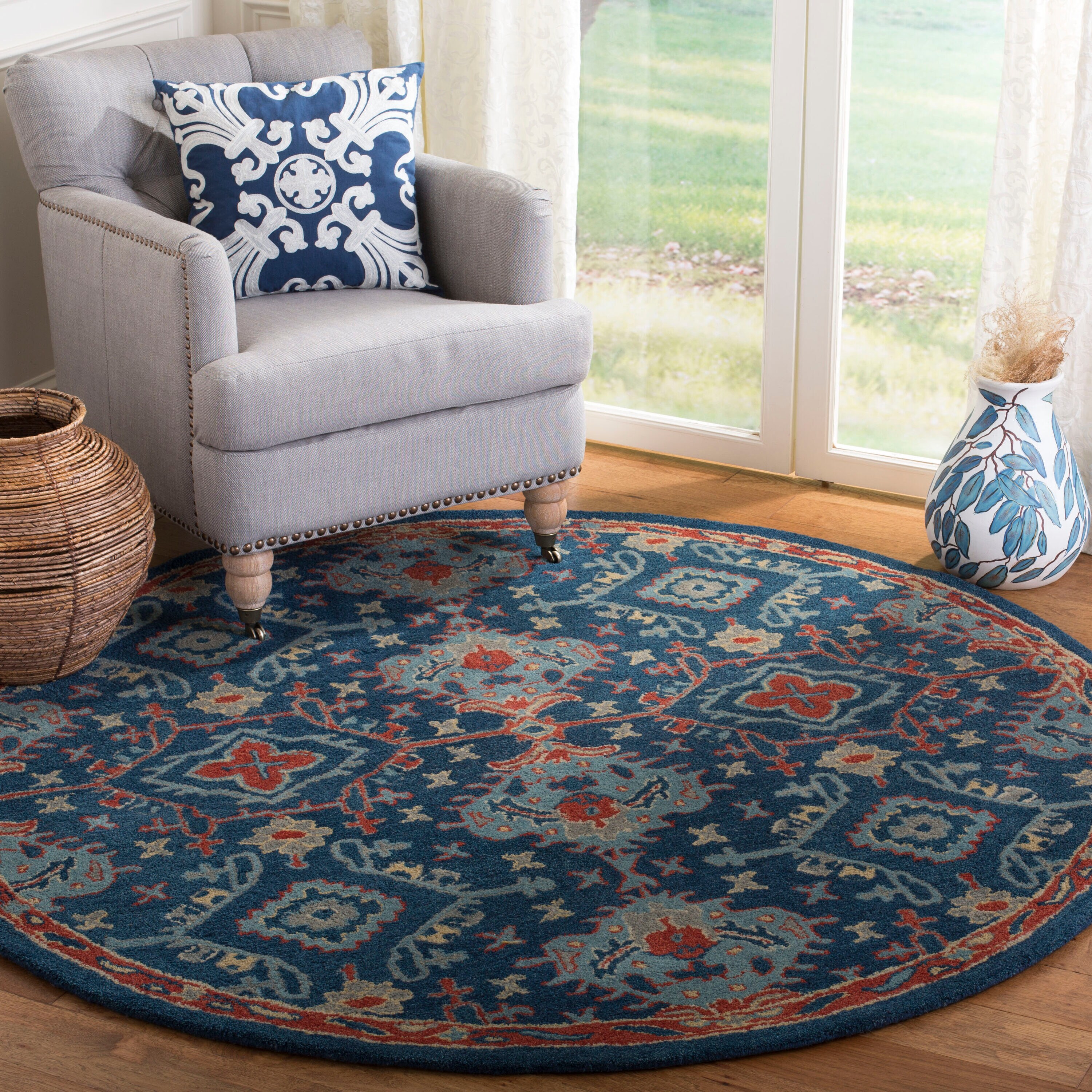  Heritage 422 Blue/Multi Traditional 6ft x 6ft Round Rug