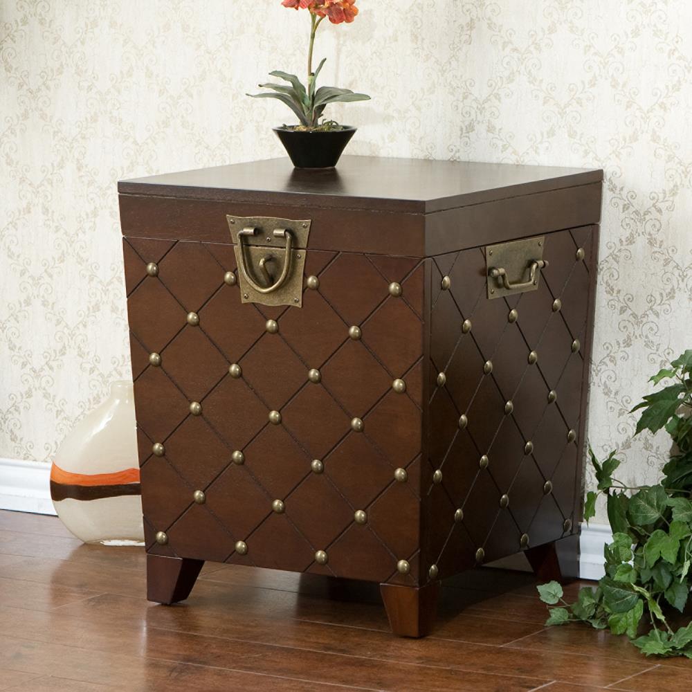Boston Loft Furnishings ATG5226 21.25-in W x 24.0-in H Espresso Composite Square Glam End Table with Storage Assembly Required