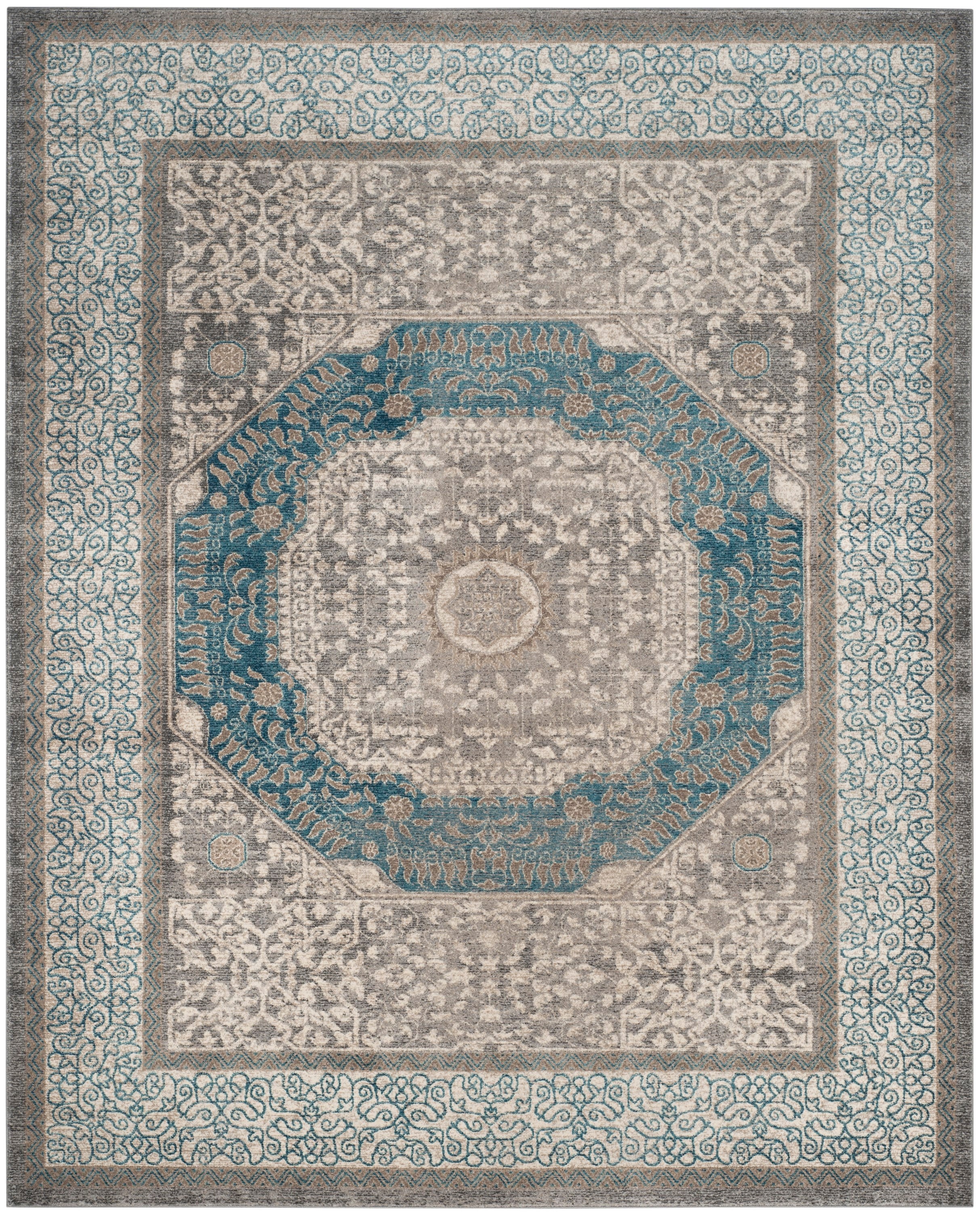 Sofia Light Grey and Blue Synthetic Reversible Area Rug