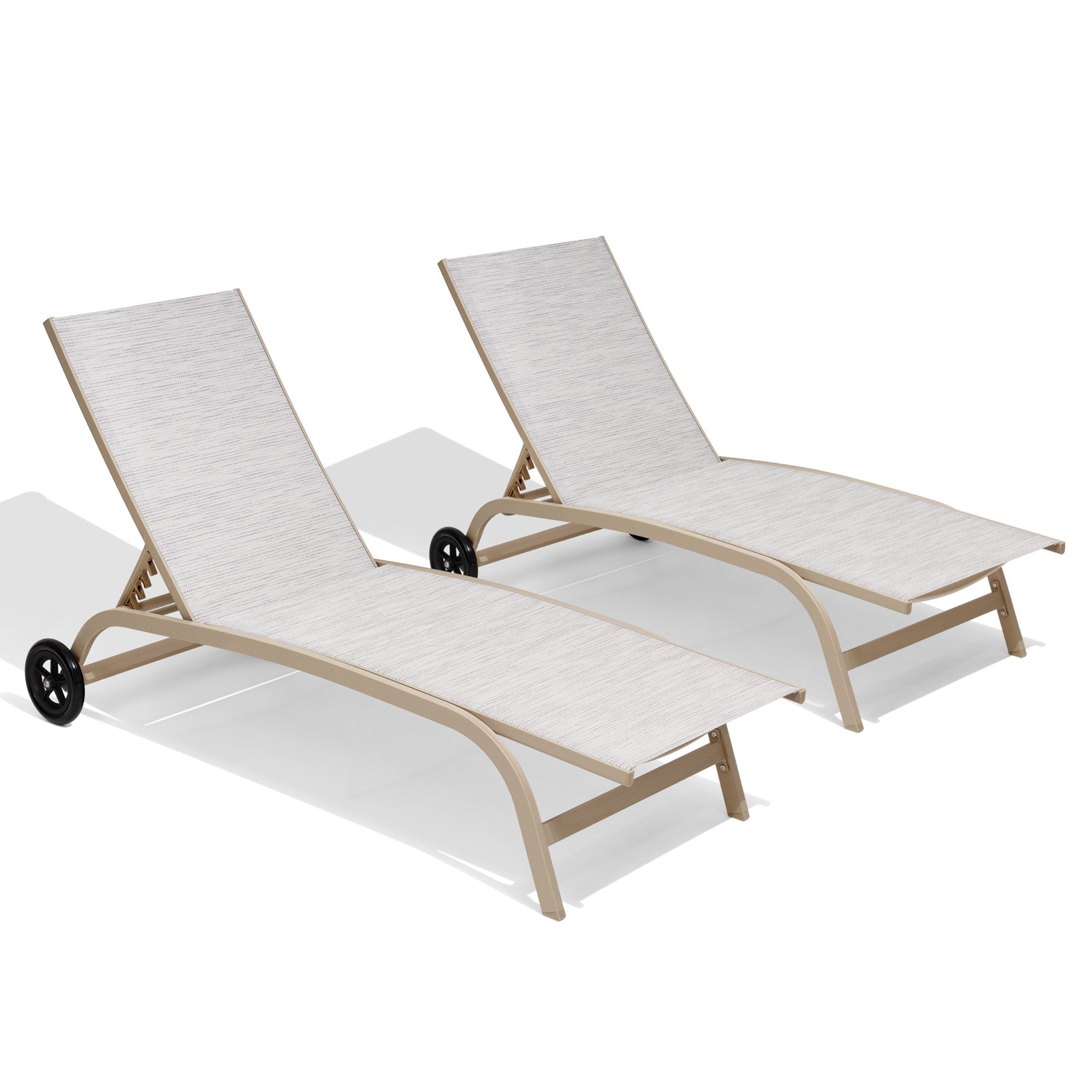 Crestlive Products CL-LG011WGB Aluminum Chaise Lounge Chairs with Wheels (2PCS Multi Color) Set of 2 Brown Metal Frame Stationary Chaise Lounge Chair with Multiple colors/finishes Mesh Seat