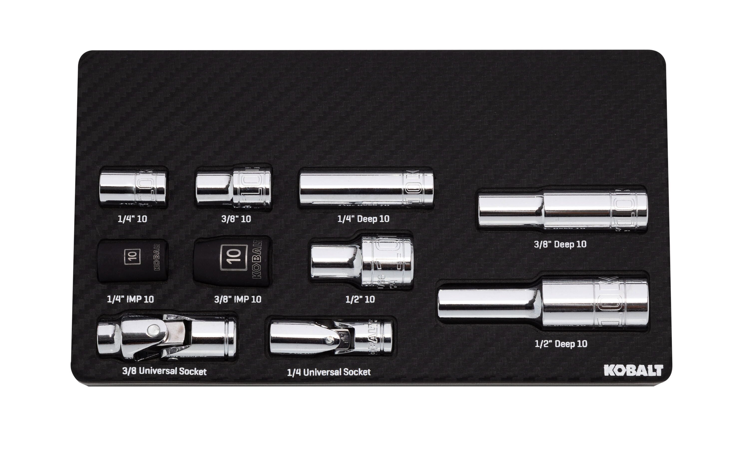 Kobalt 53516 1/4-in to 1/2-in Drive Metric 10mm Shallow/Deep Socket Set 10 -Pieces