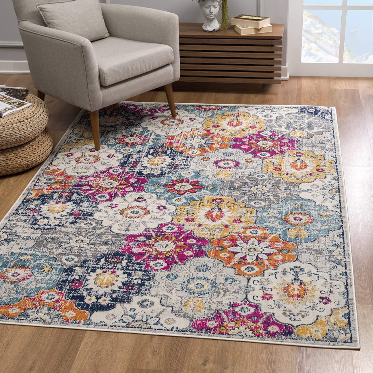 HomeRoots 4000392931 2 x 6 (ft) Polypropylene Rust Rectangular Indoor Floral Area rug