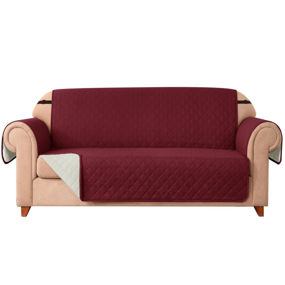 Subrtex SBTSF09 Solid Wine Microsuede Sofa Slipcover 114-Inches W x 76-Inches H x 22-Inches D