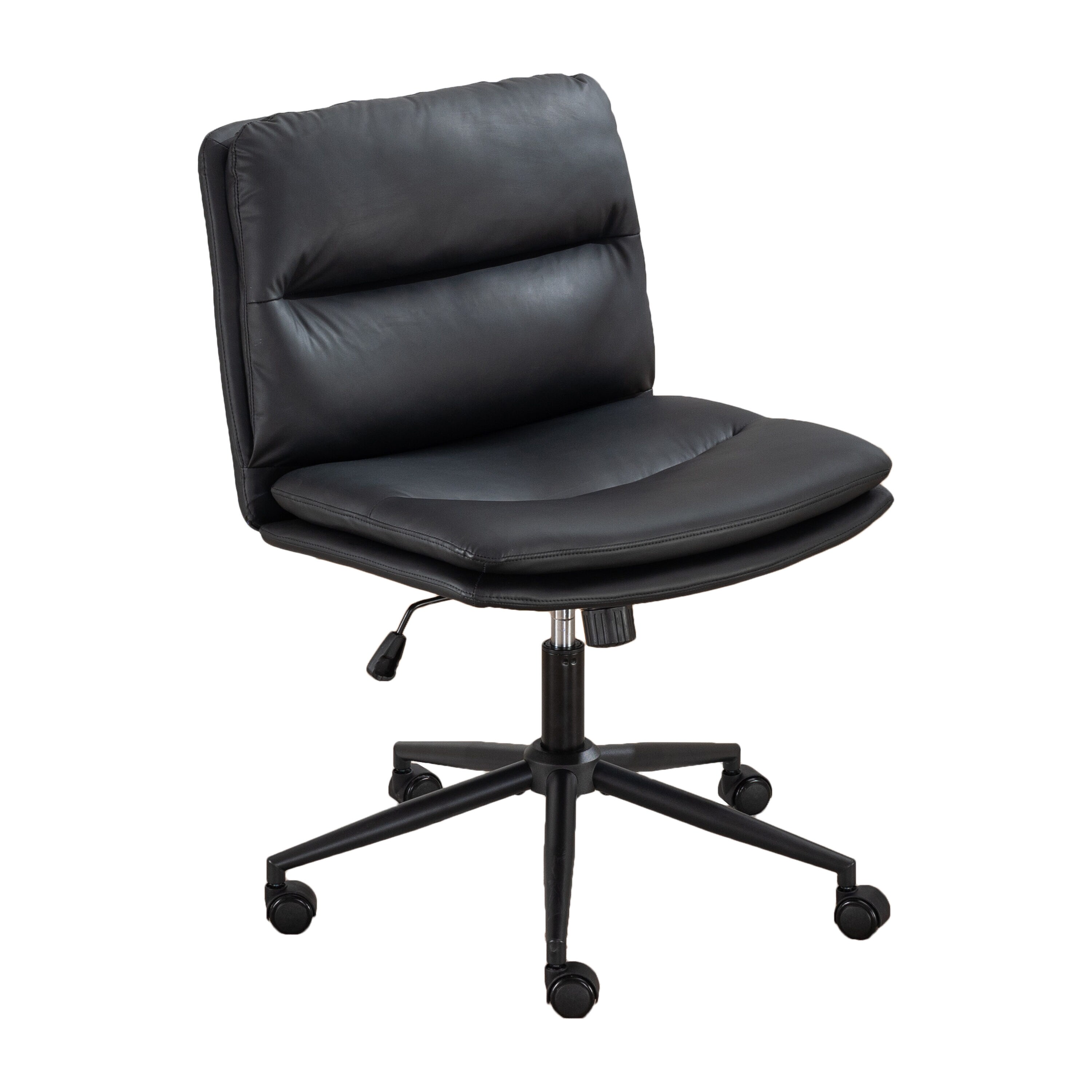 Roundhill Furniture OF1015BK Bizerte Black Transitional Adjustable Height Swivel Faux Leather Desk Chair