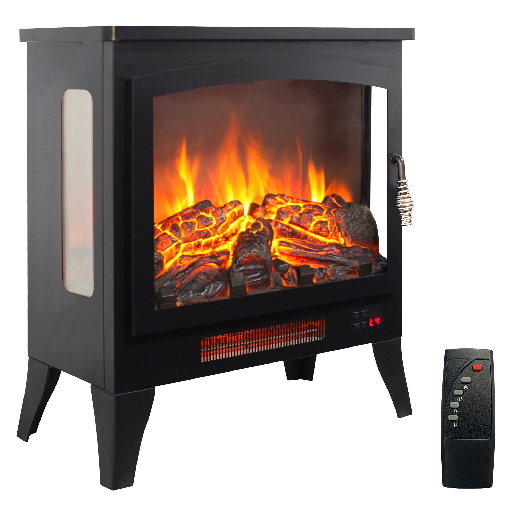 GLANZEND 10-in D x 21-in W x 23.3-in H Antique Black Free Standing Electric Fireplace Remote Control Flame Effect Overheat Protection 1400W 5000 BTU 120V #6514P3U15