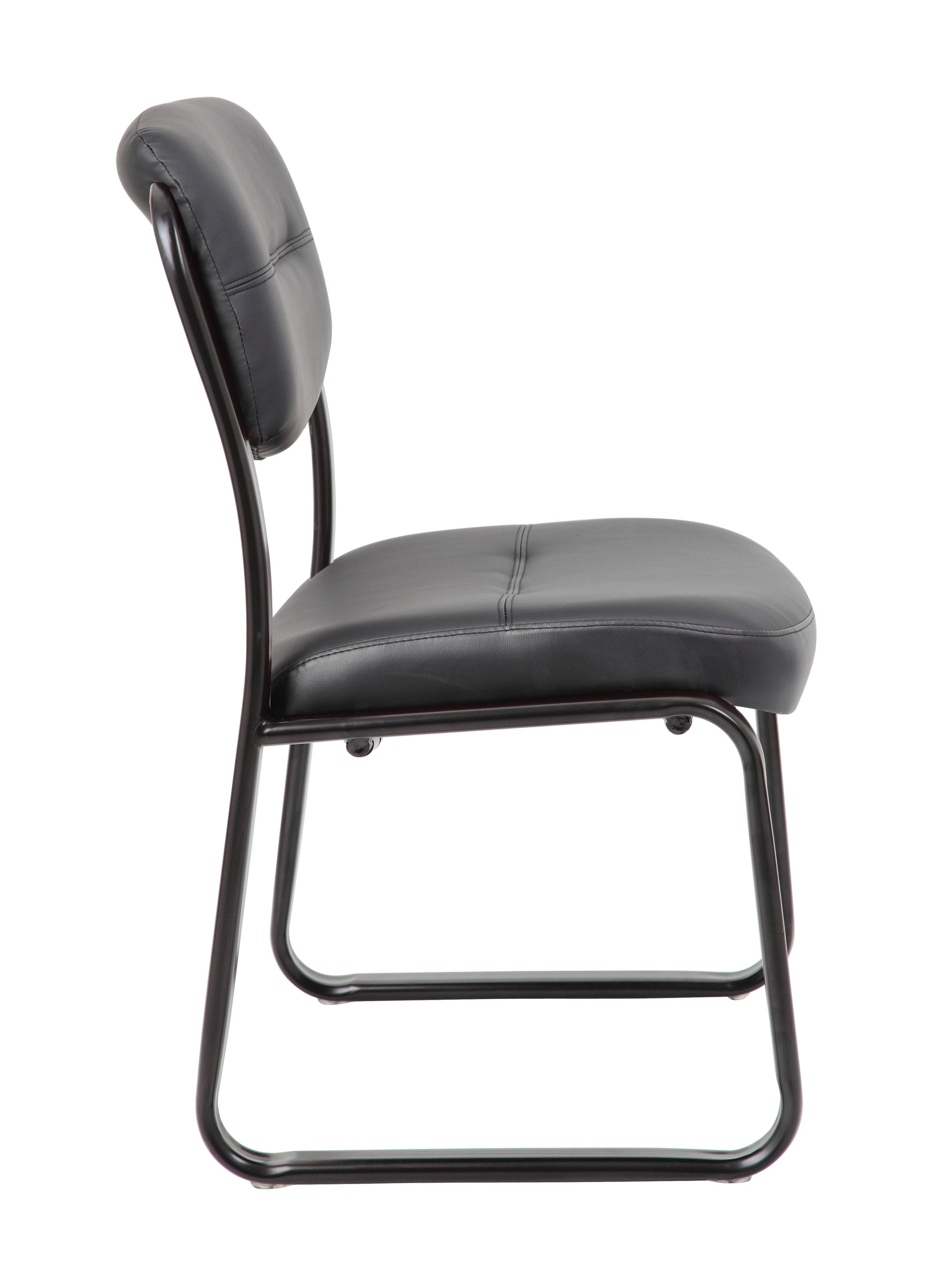 Elegant Black LeatherPlus Armless Guest Chair with Metal Sled Base