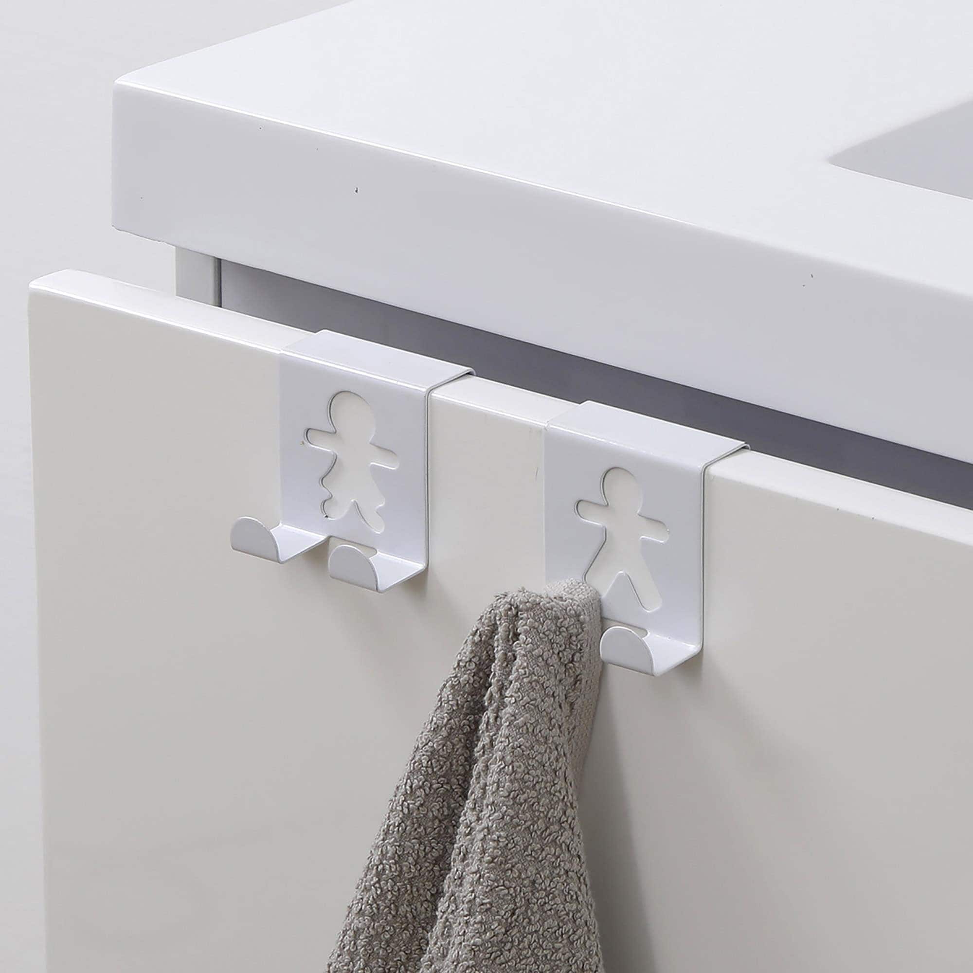 EVIDECO FRENCH HOME GOODS Over The Cabinet Door Double Hooks - Man Woman Design- Set of 2 -Metal-White