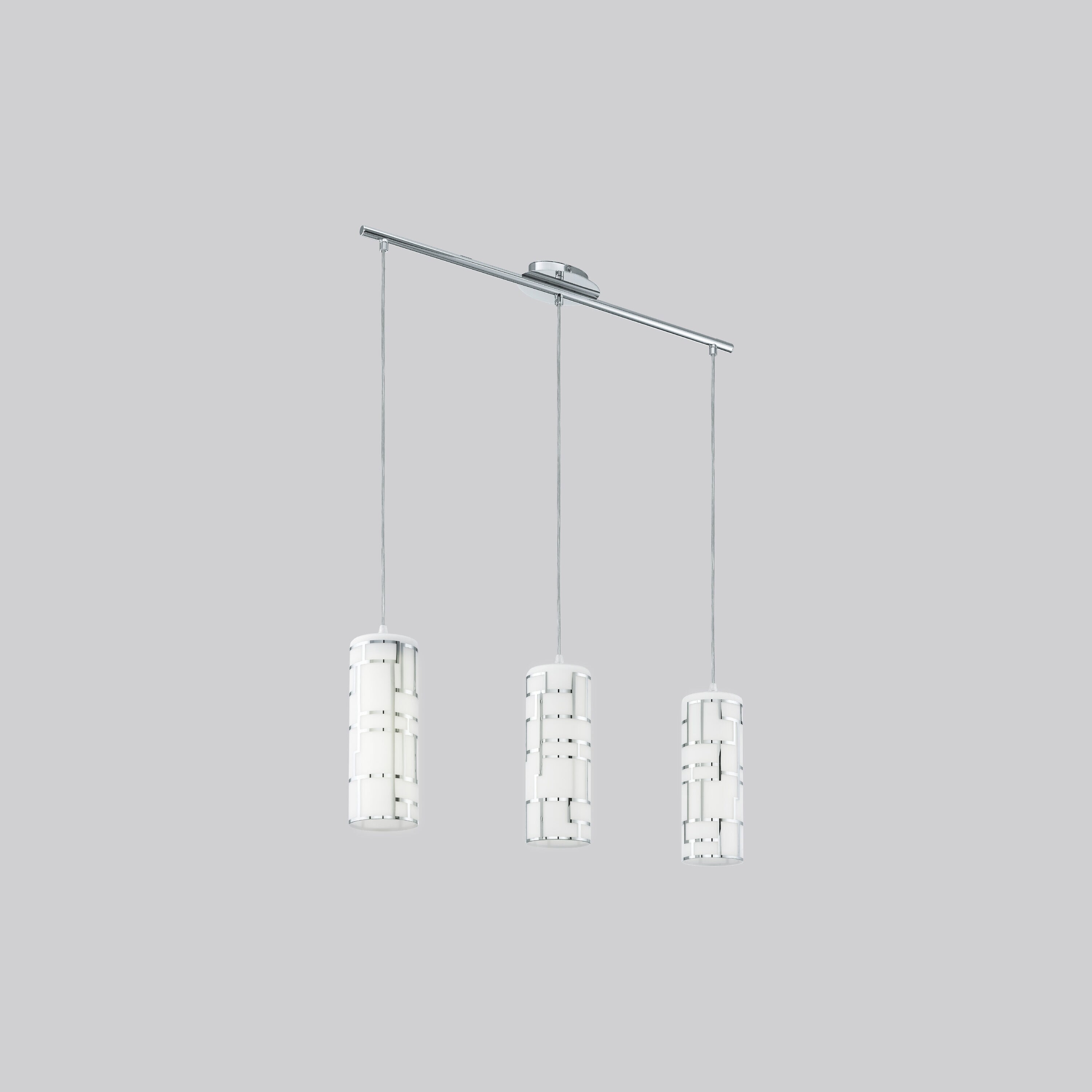 Eglo Bayman 3 Light Chrome Moderncontemporary White Glass Cylinder Large Hanging Pendant Light 5529