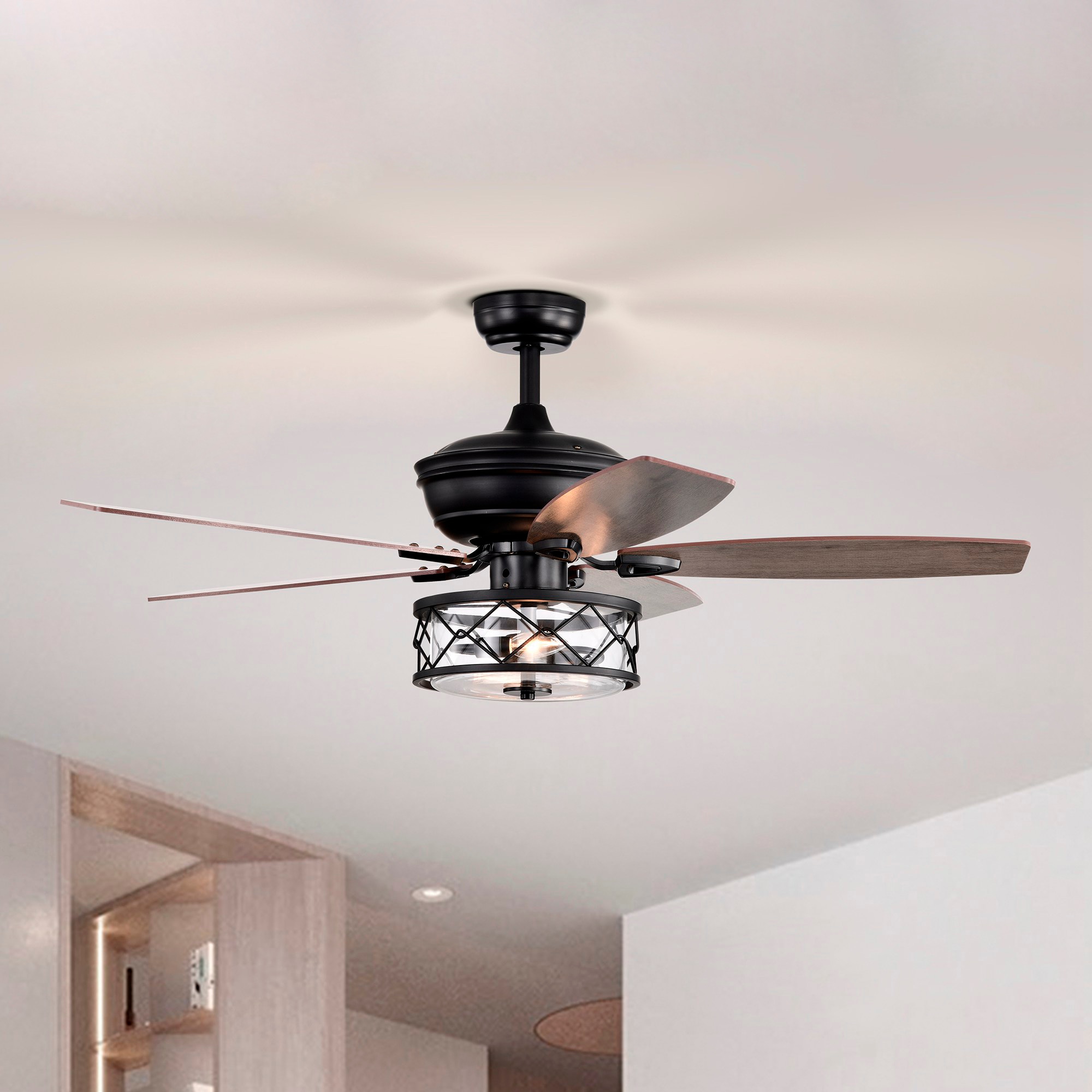 Matrix Decor 52-in Black Indoor Chandelier Ceiling Fan with Light 